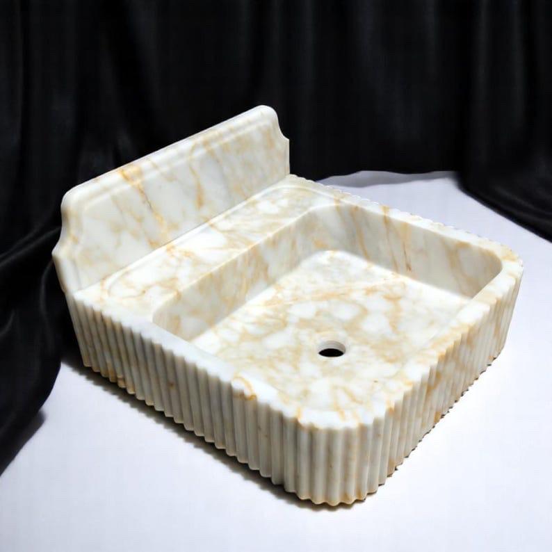 Calacatta Viola Marble Wall Mount Sink: Bathroom Vanity, Concealed Drain