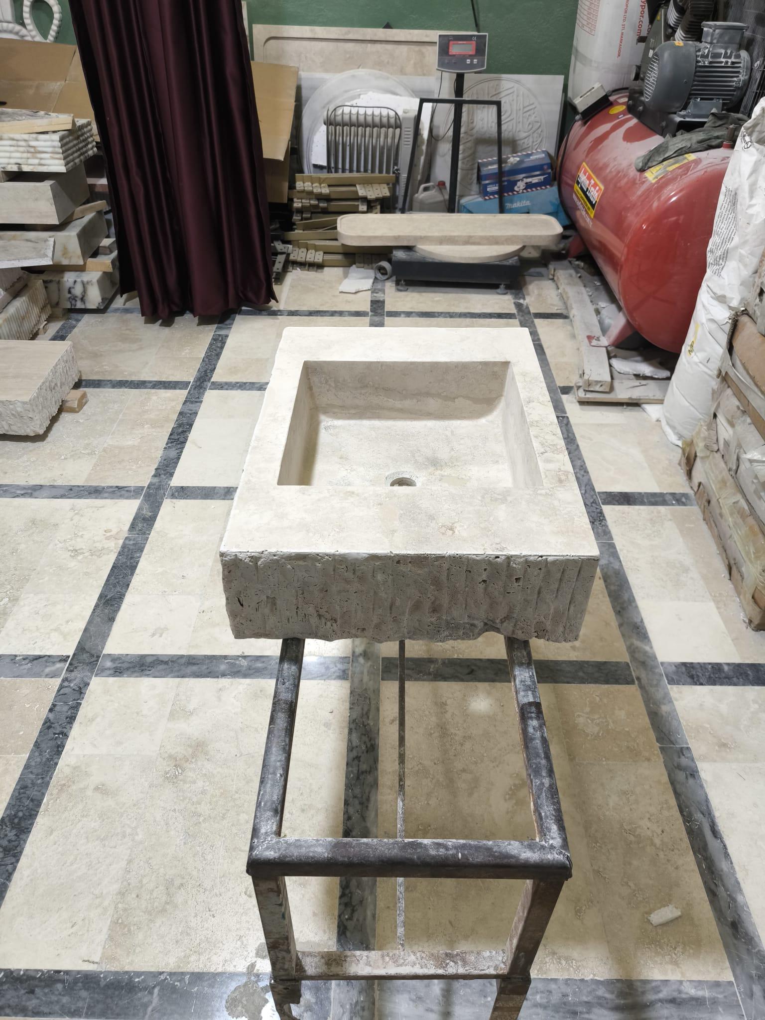 Natural Travertine Stone Sink: Bathroom Vanity, Powder Room Decor (26x19x6.5)