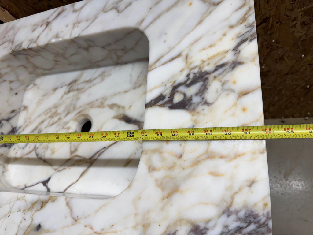 Calacatta Marble Wall Mount Bathroom Sink: Custom Powder Room Vanity