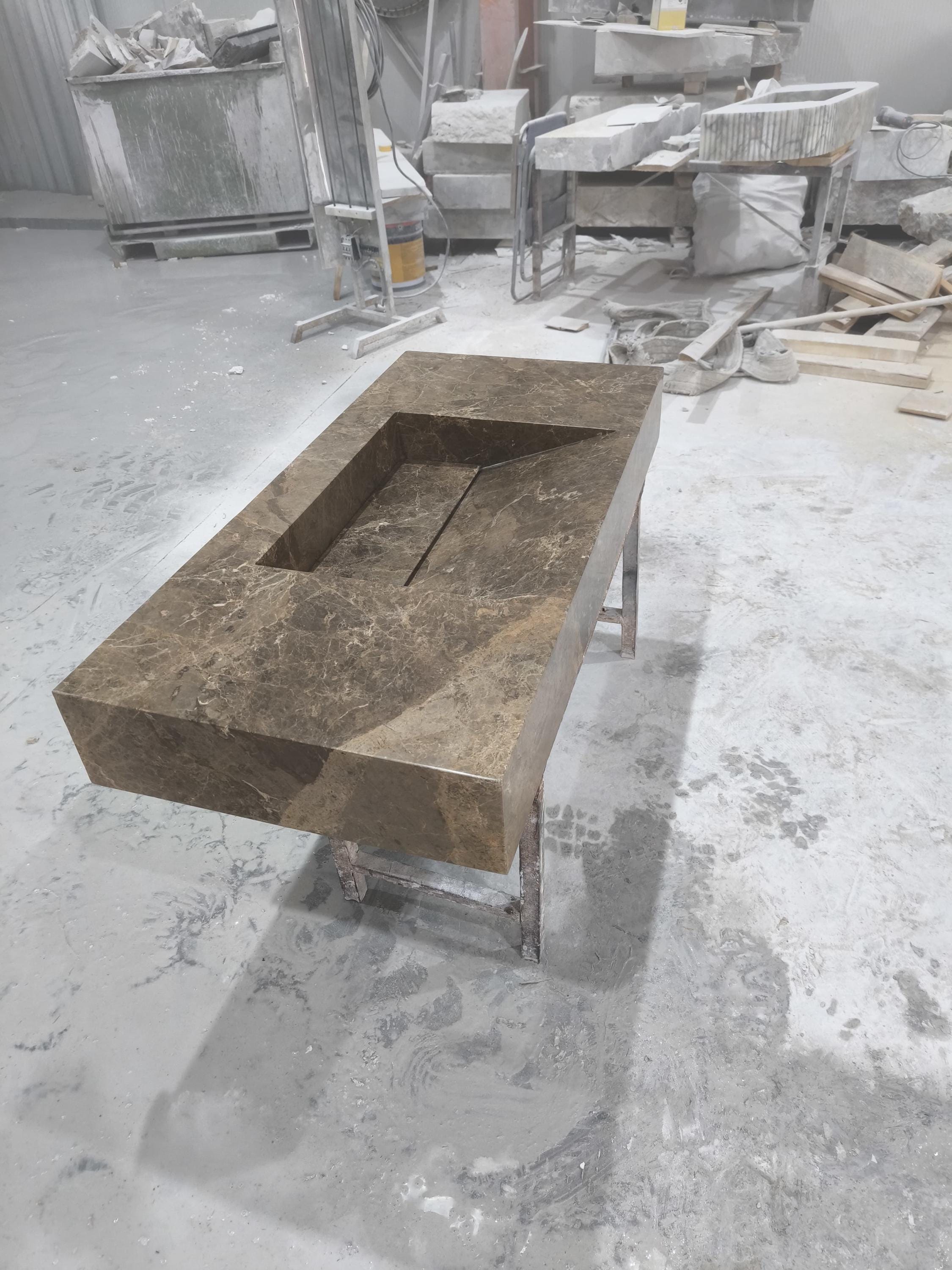 Complete Handmade Emperador Integrated Sink ,  Marble Sink: Custom Natural Stone Washbasin