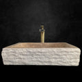 Travertine Inclined Inside Rectangular Sink - With Faucet Hole - Handcrafted, %100 Natural Stone, Washbasin