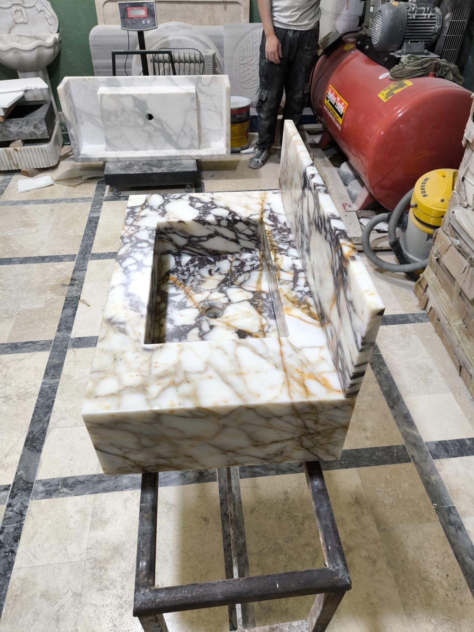 Complete Calacatta Viola Marble Floating Sink: Bathroom Vanity, Wall Mounted , Integrated sinks