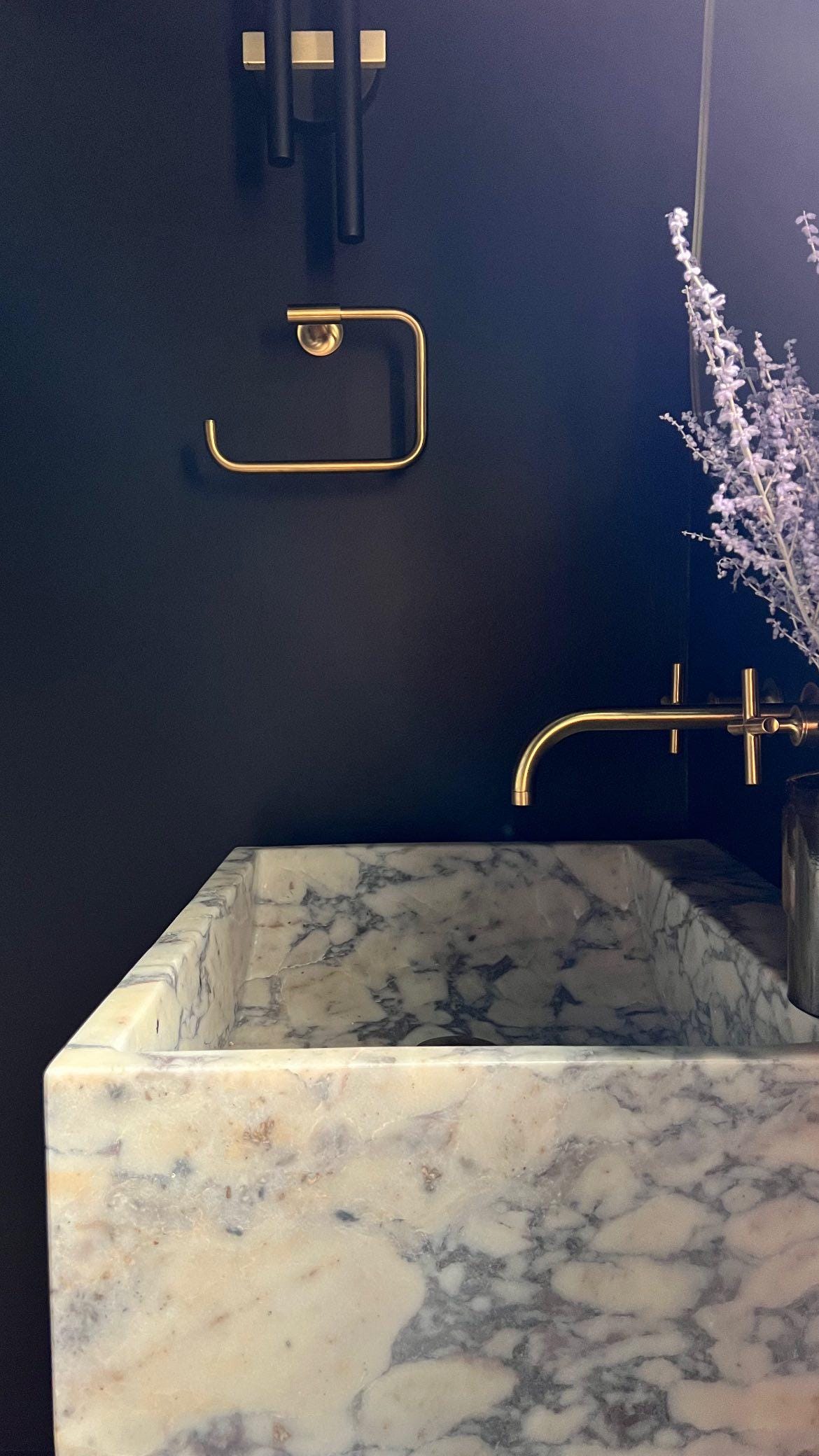 Handcrafted Viola Marble Wall Mounted Sink: Natural Stone Basin