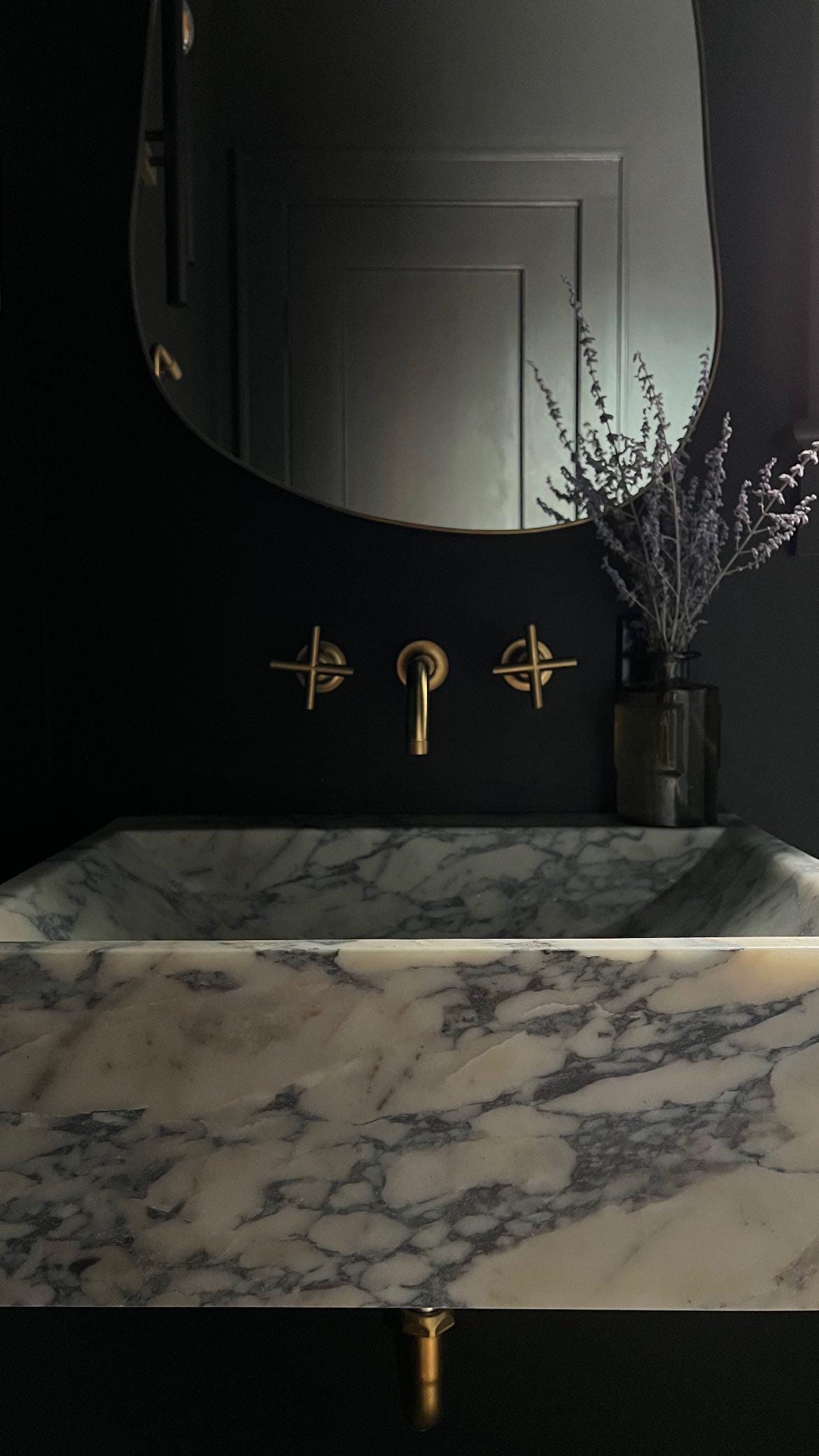 Handcrafted Viola Marble Wall Mounted Sink: Natural Stone Basin