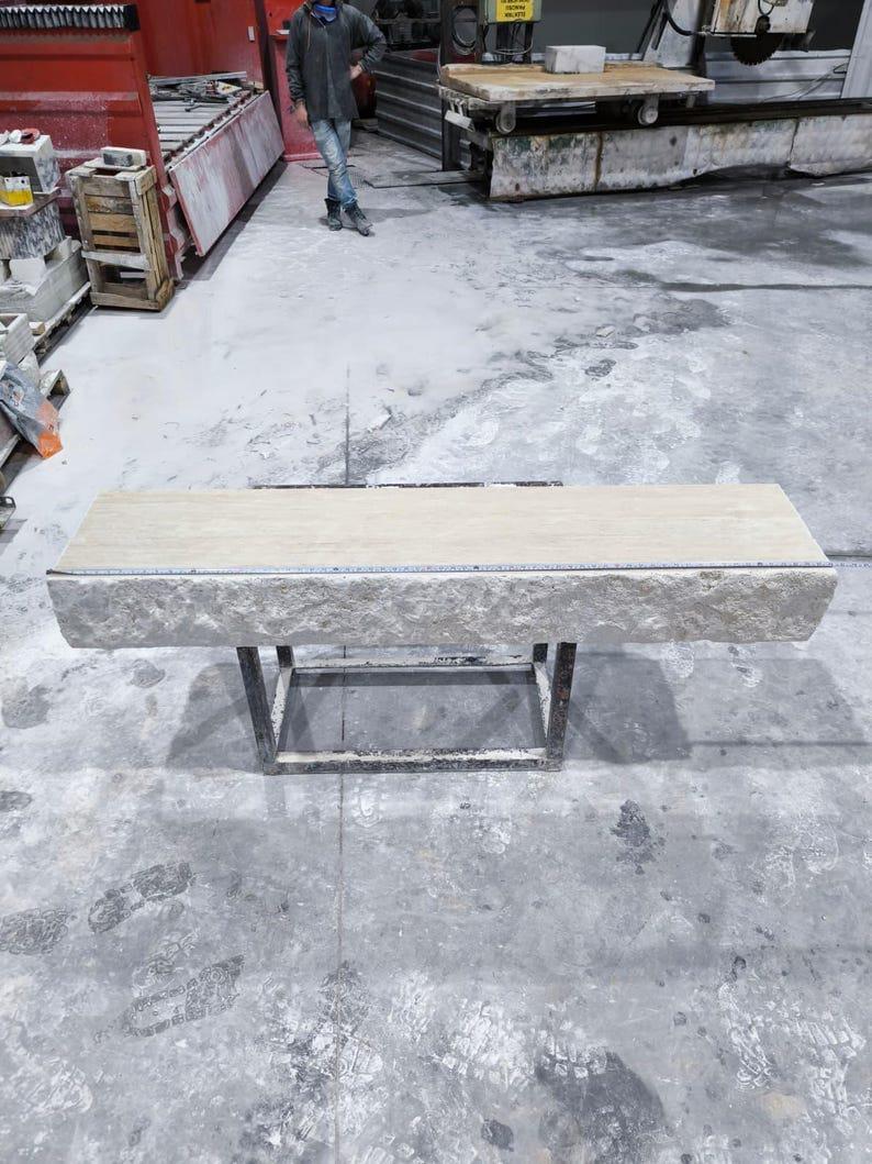 Travertine Floating Mantel Shelf – Rustic Chiseled Edge Natural Stone Fireplace Mantel