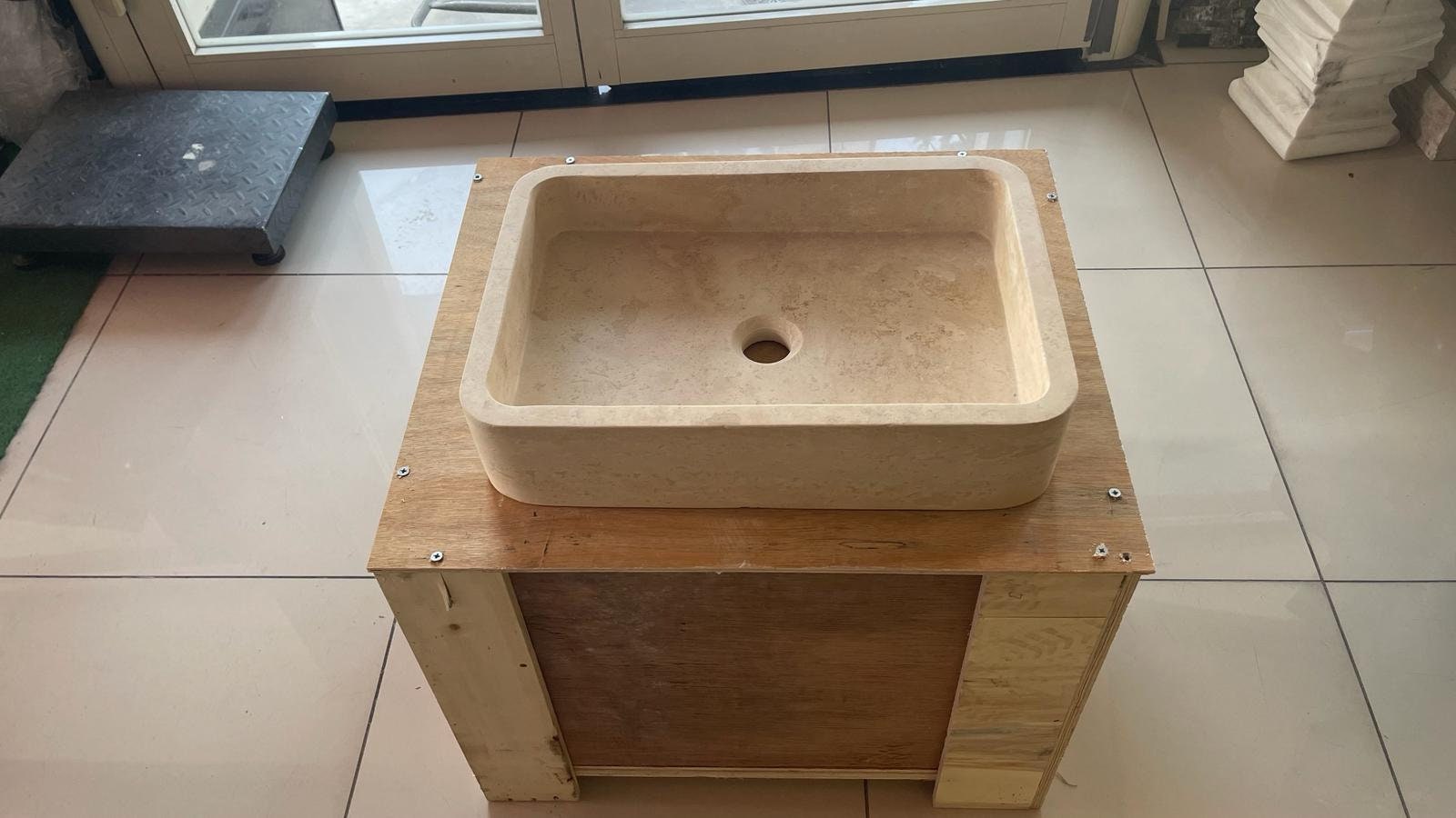 Travertine Bathroom Sink – Smooth Finish Natural Stone Vanity