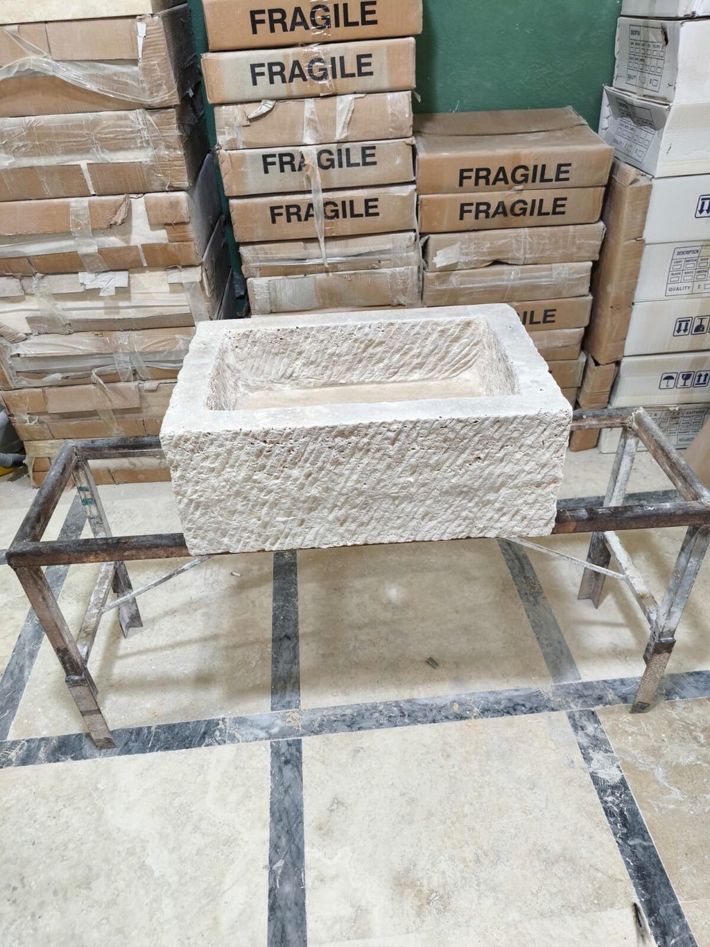 Handmade Travertine Marble Bathroom Sink with Backsplash (26"x18"x8")