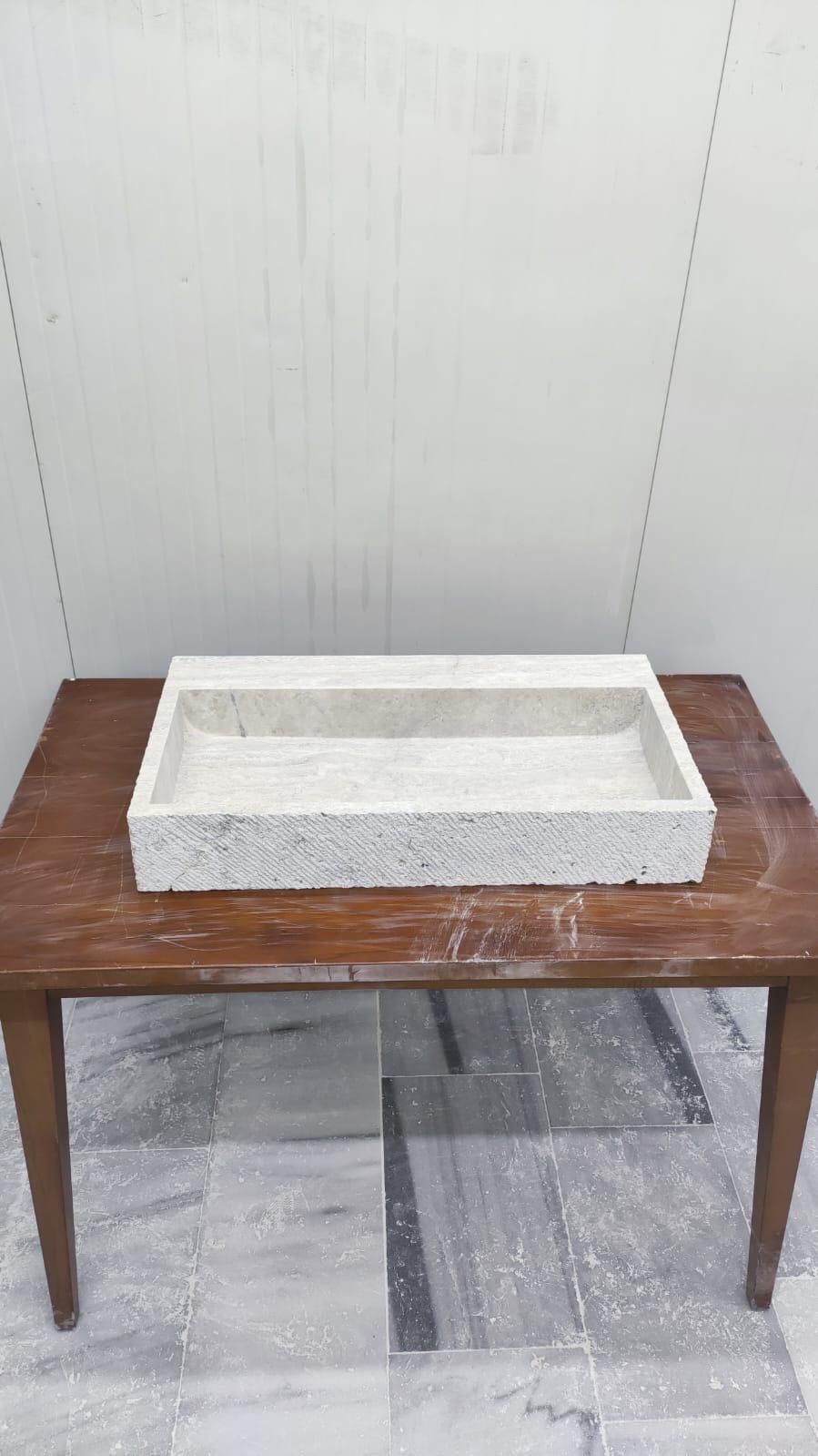Travertine Stone Sink – Rustic Mediterranean Natural Vanity Basin (30"x16"x5")