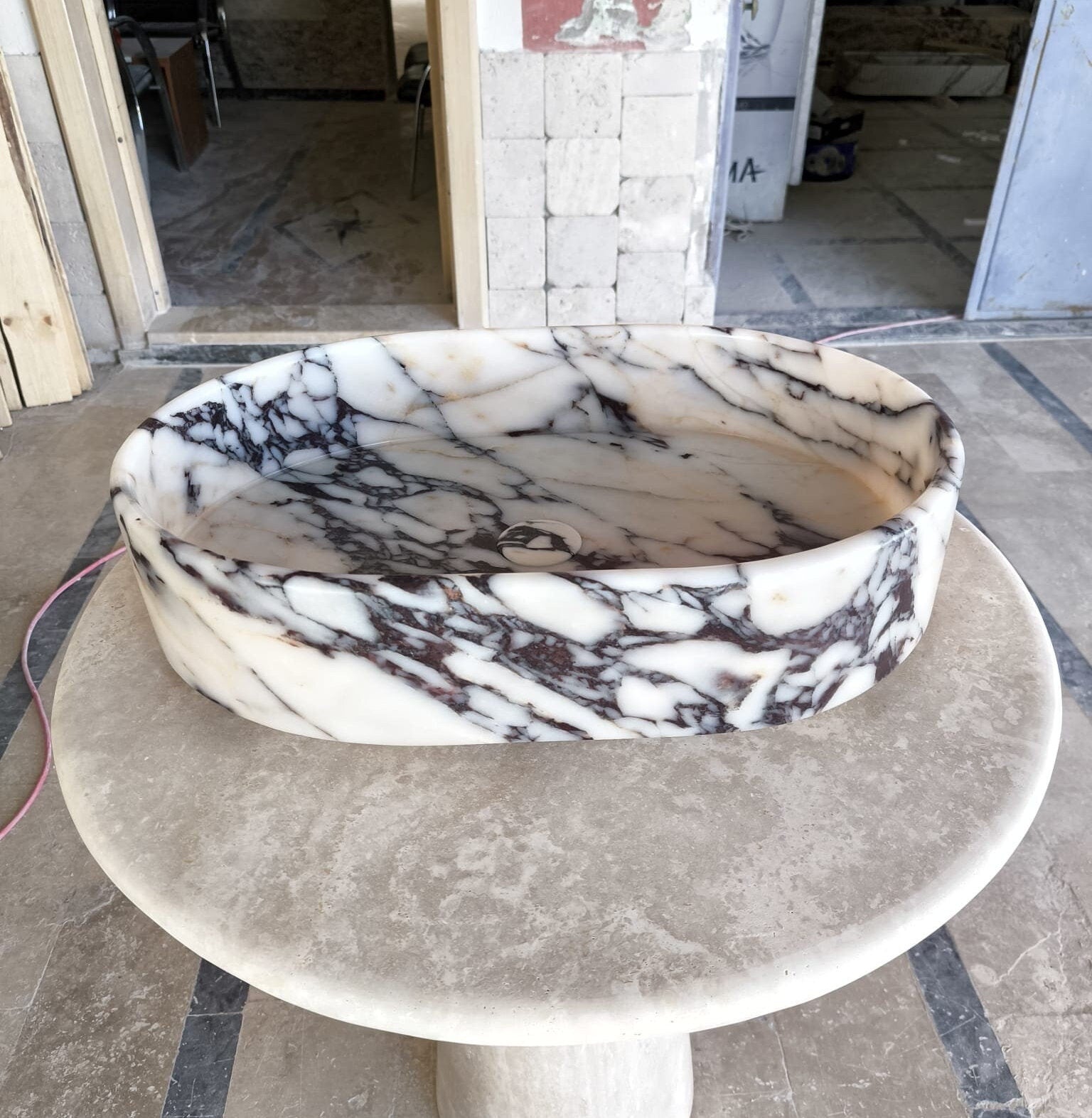 Calacatta Viola Marble Sink: Hand Carved Rounded Stone Sink