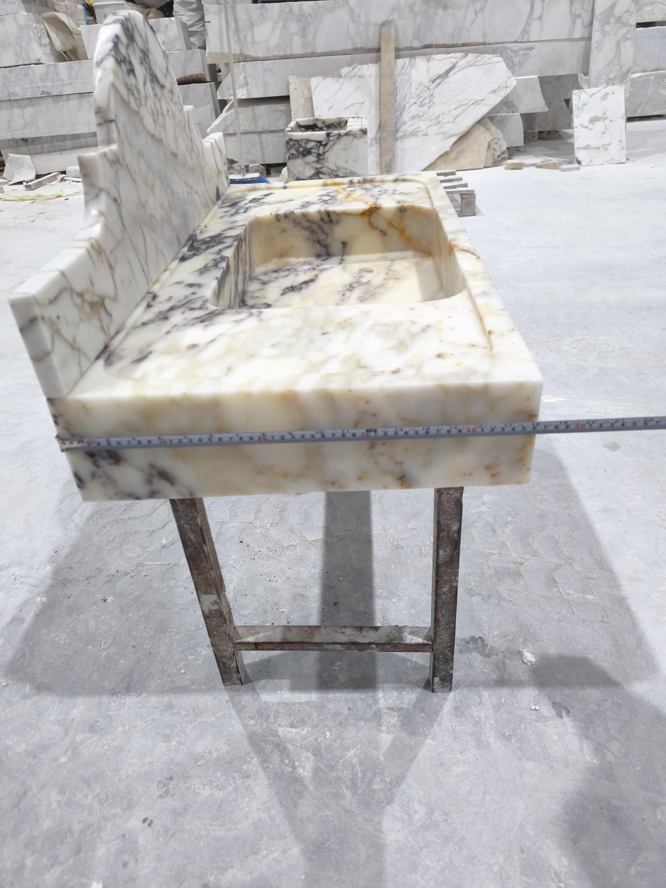 Complete  Calacatta Gold Marble Sink: Natural Stone Bathroom Design (36”x18”x5”)