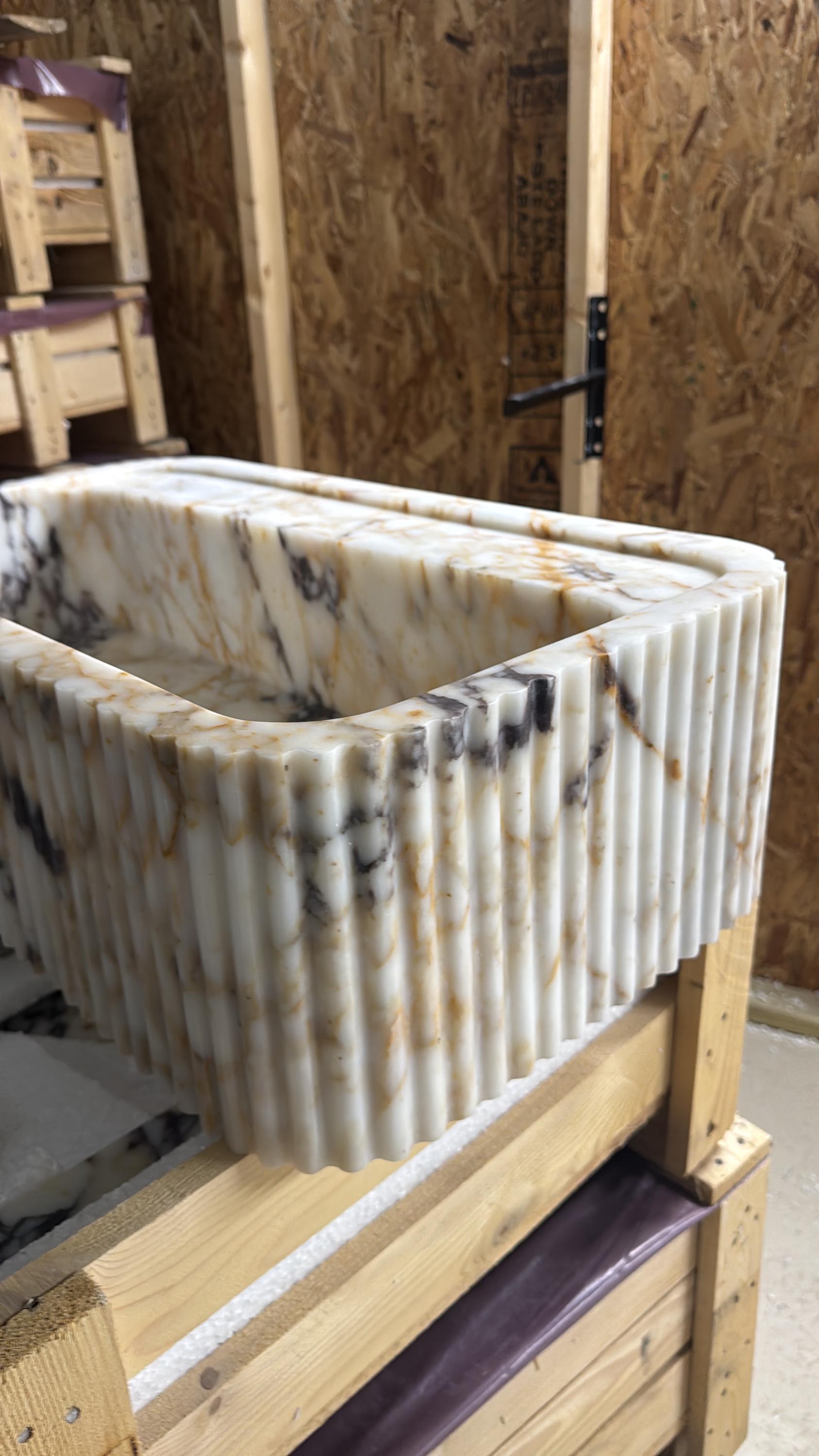 Calacatta Viola Marble Floating Sink: Bathroom Vanity, Powder Room