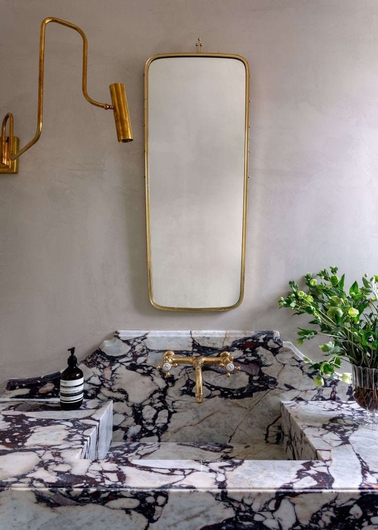Hand Carved Calacatta Viola Marble Wall Mounted Sink