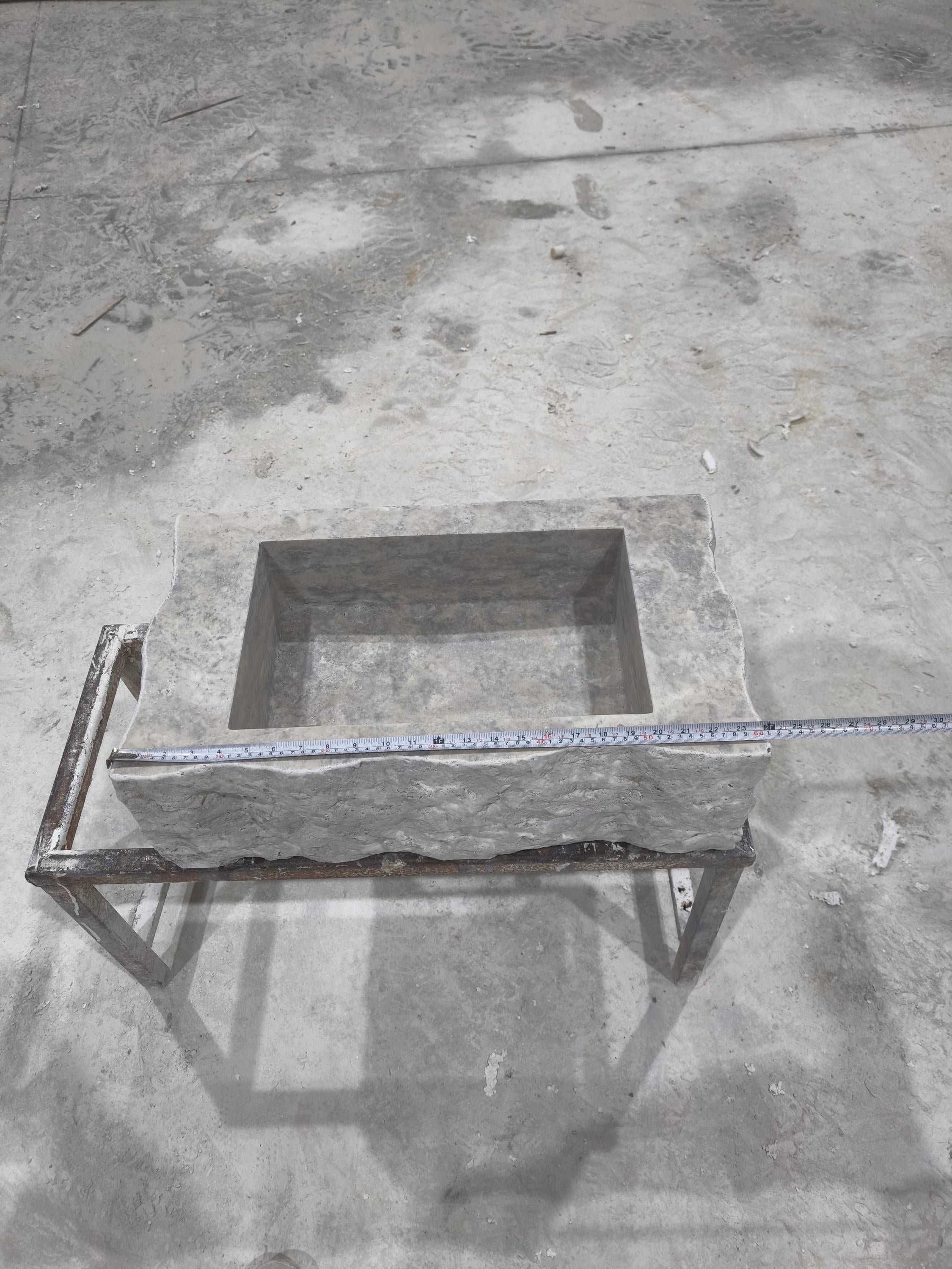 Complete Silver Travertine Stone Sink: Rustic Powder Room, Natural Marble