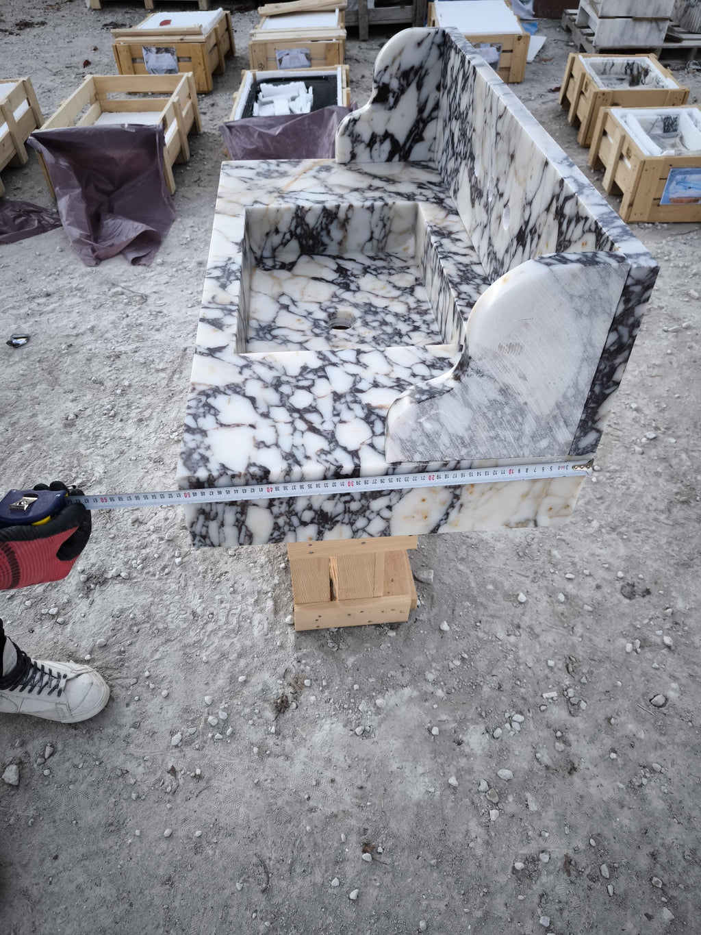 Handmade Calacatta Viola Marble Sink with Backsplash - Natural Stone Basin