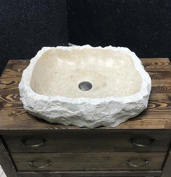 Handcrafted Travertine Marble Wall Sink - Natural Stone Washbasin