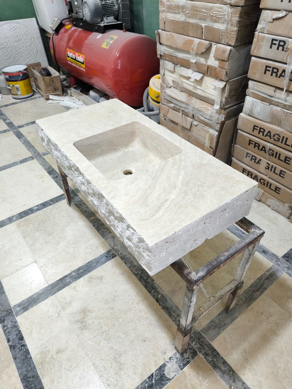 Handmade Travertine Marble Sink: Wall Mounted Natural Stone Washbasin