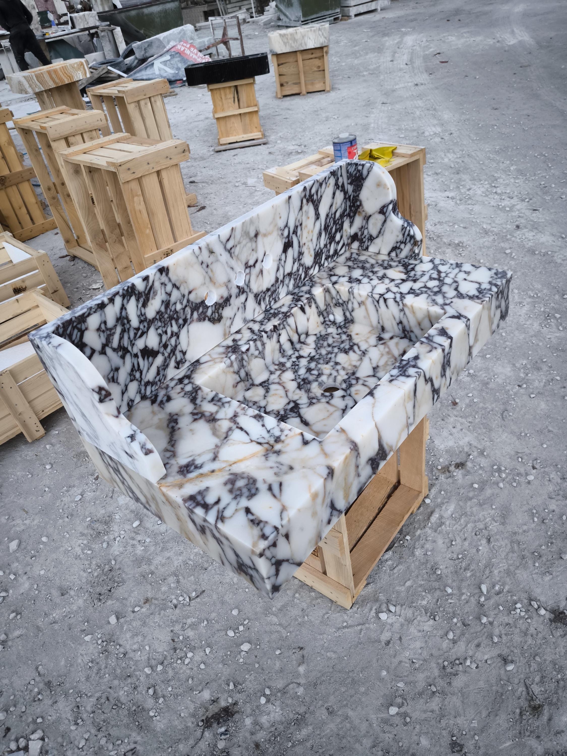 Handmade Calacatta Viola Marble Sink with Backsplash - Natural Stone Basin