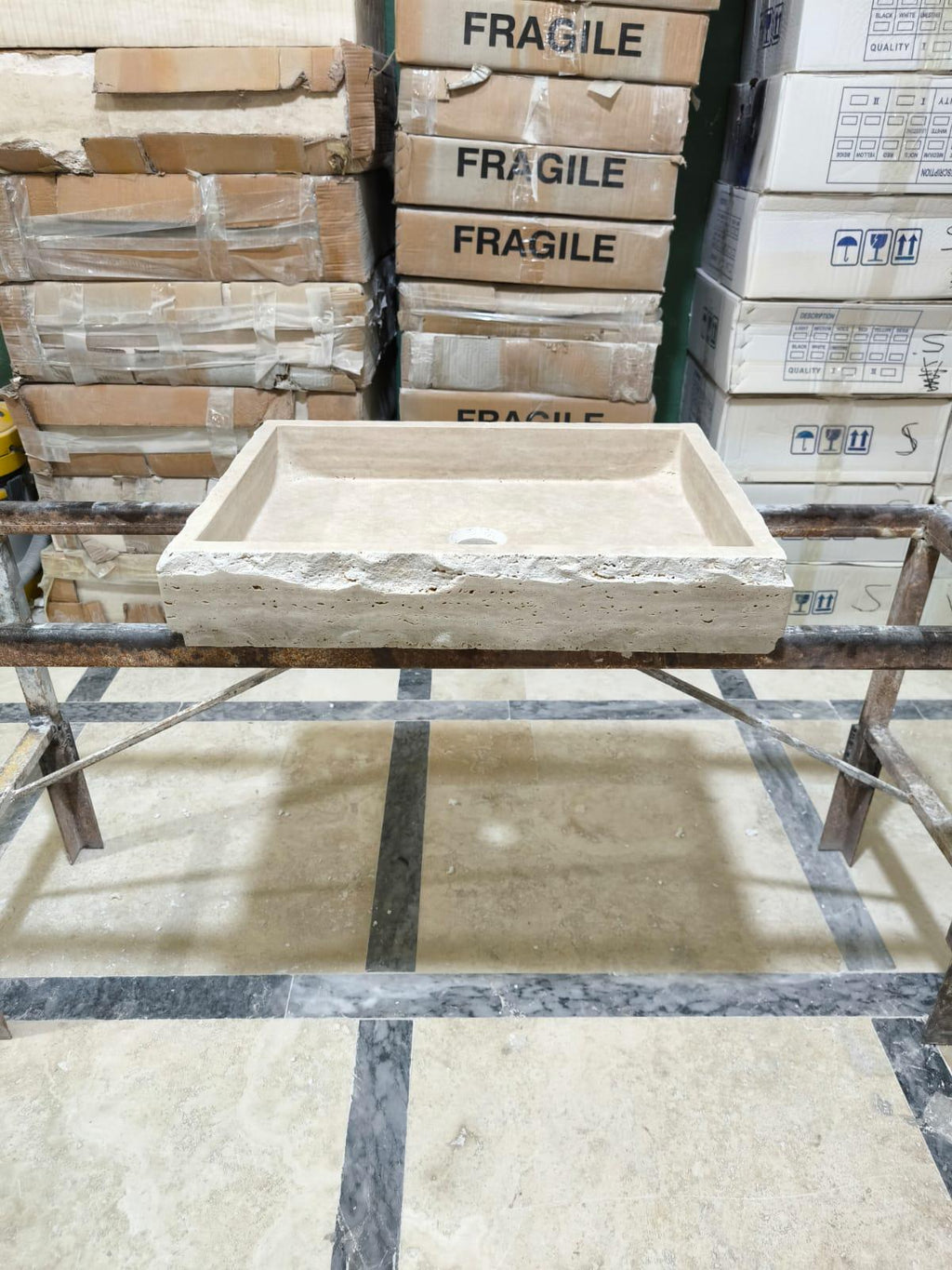 Hand Carved Travertine Marble Sink - Custom Bathroom Vanity
