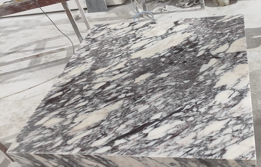 Calacatta Viola Marble Plinth Coffee Table, Custom Cube End Table