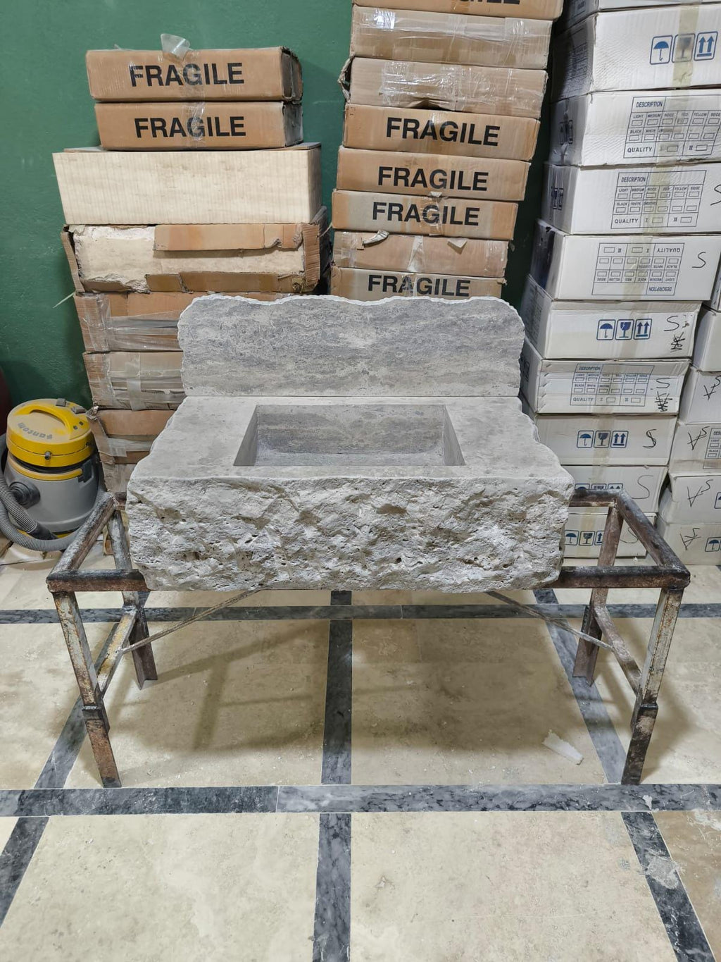 Complete Chiseled Natural Silver Travertine Sink: Rustic Powder Room, Wall Mount , Integrated Sinks