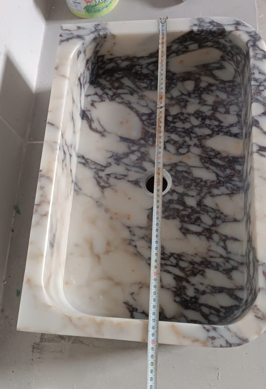 Handcrafted Viola Marble Wall Mounted Sink: Natural Stone Basin