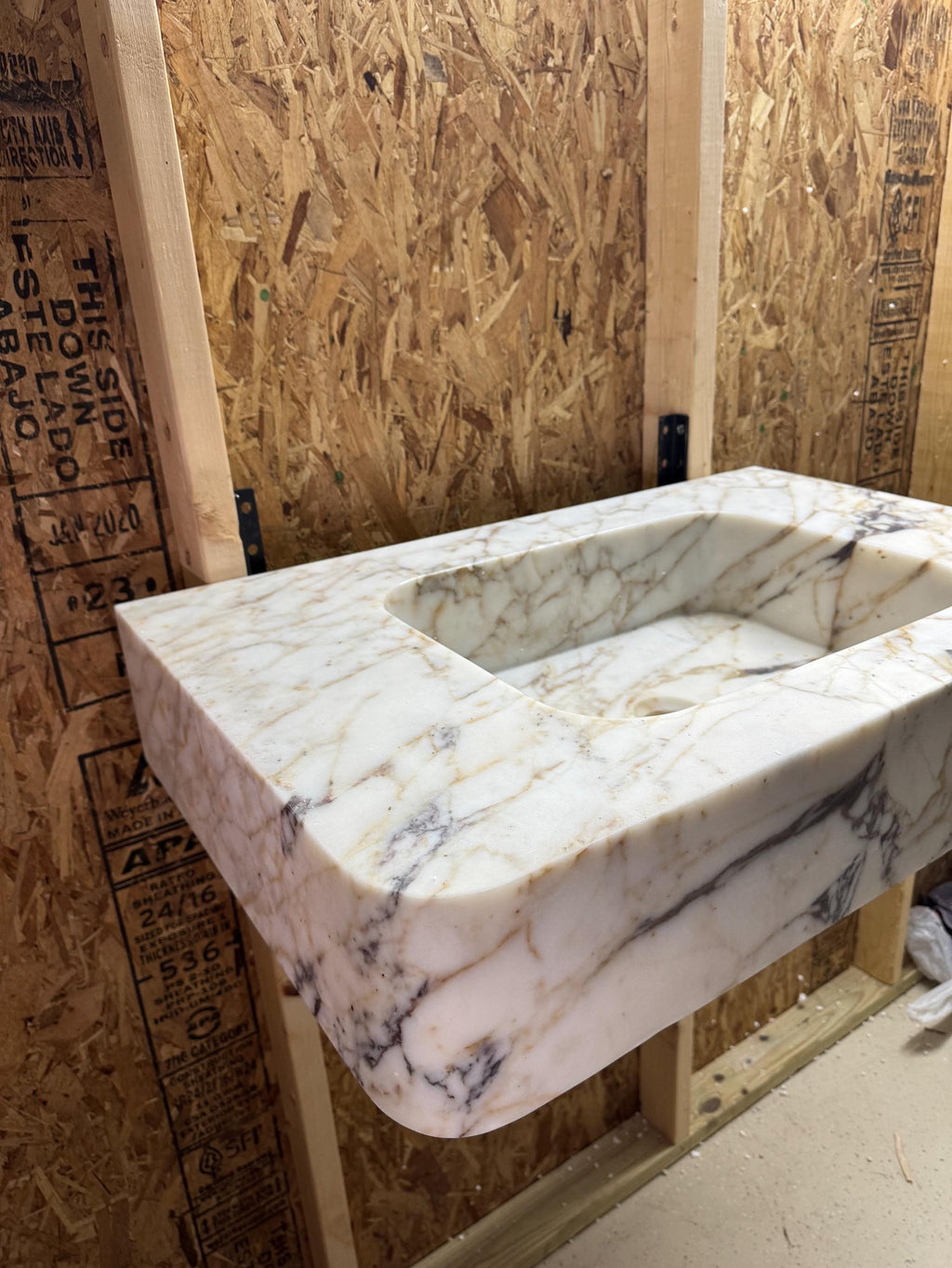 Calacatta Marble Wall Mount Bathroom Sink: Custom Powder Room Vanity