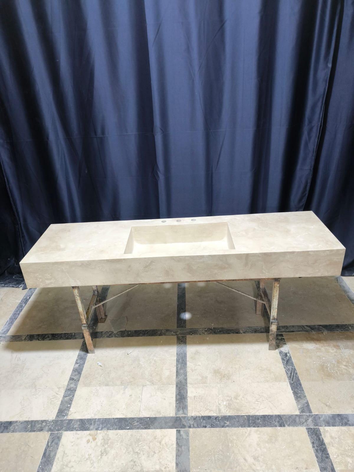 Hand Carved Travertine Sink: 71'' Rectangular Farmhouse Washbasin