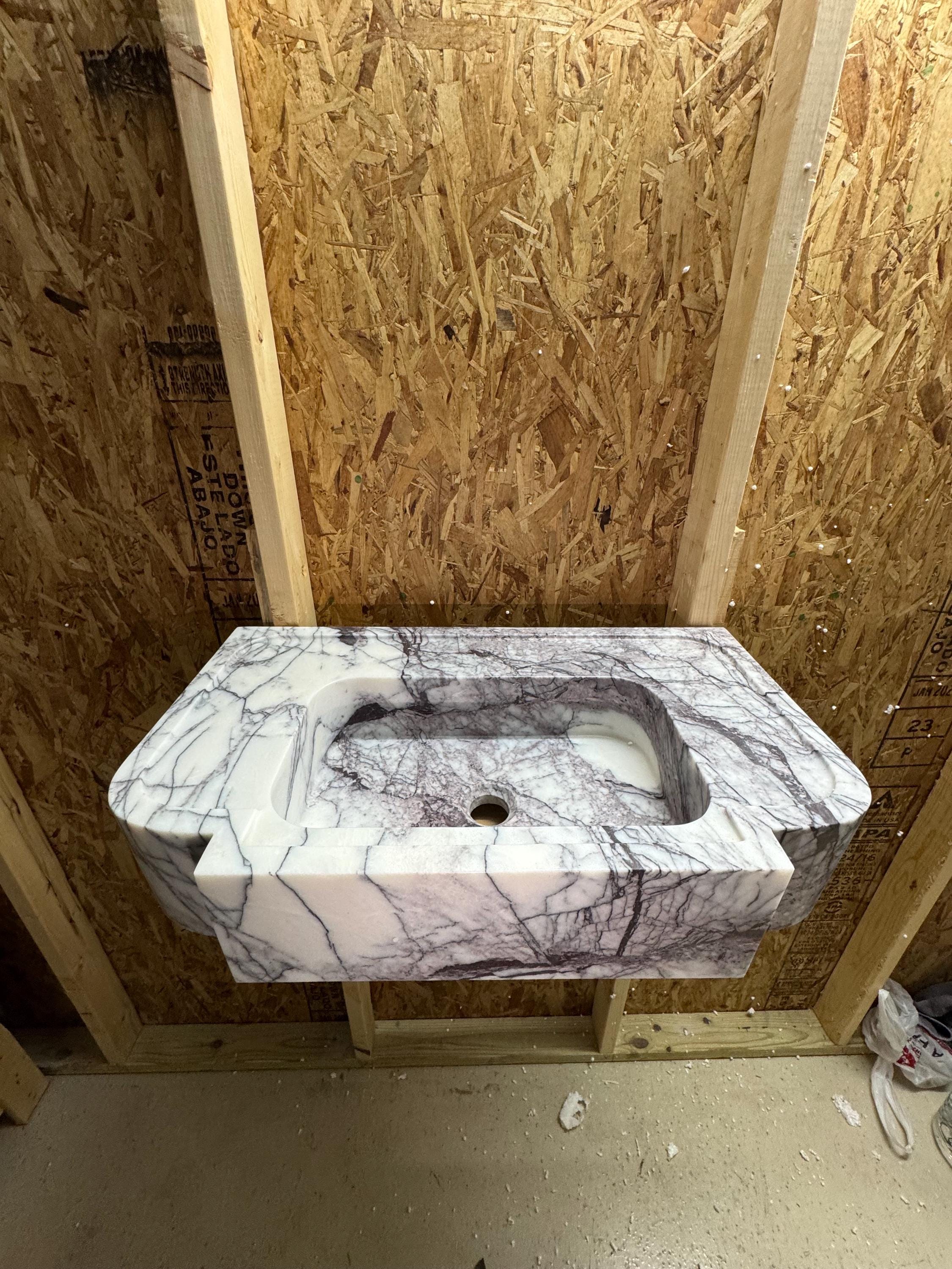 Handmade Lilac Marble Wall Mounted Sink: Modern Bathroom Design (28"x15,7"x6")