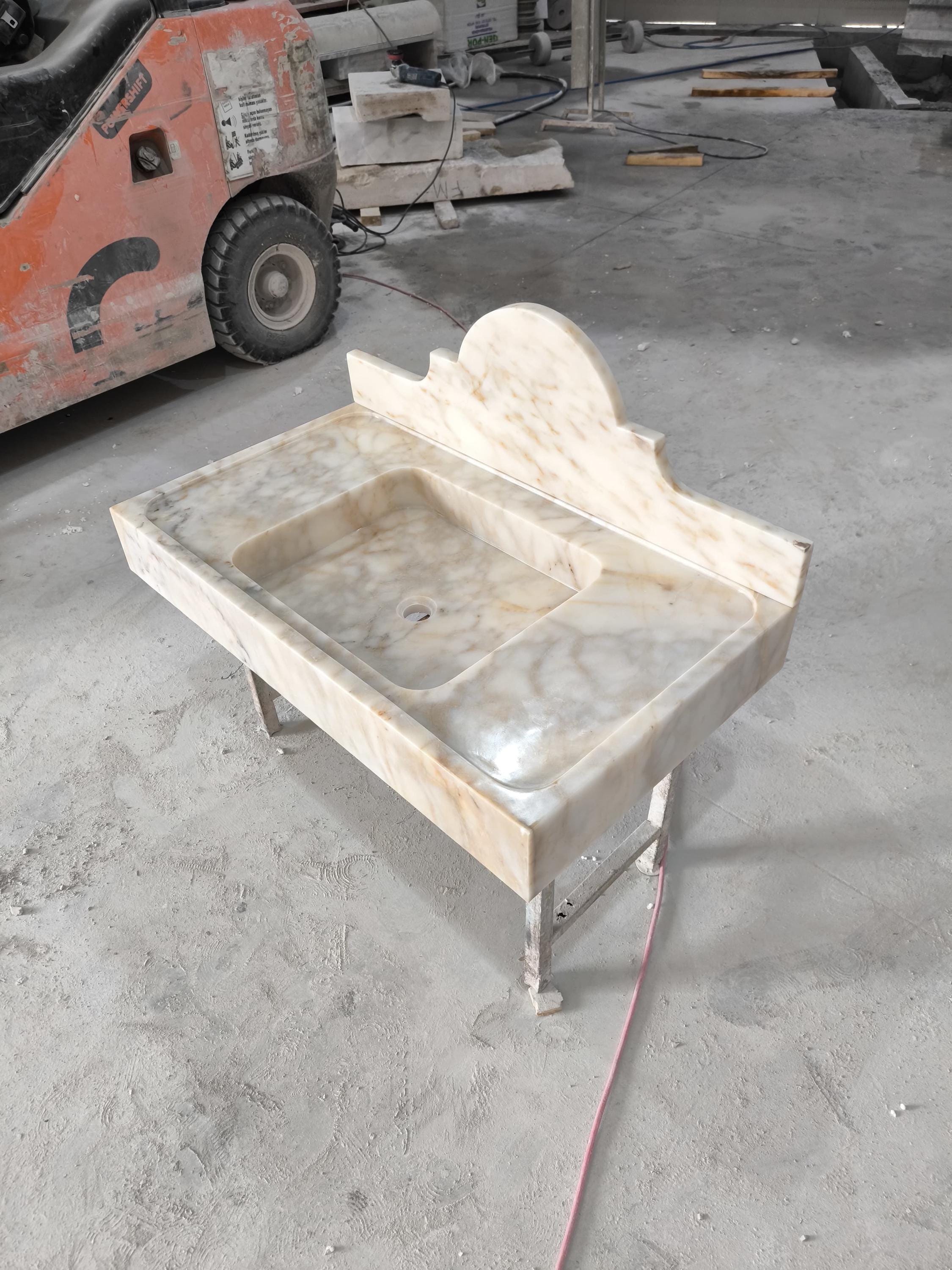 Handcrafted Calacatta Gold Marble Sink with Backsplash (38.5”x22”x5”)