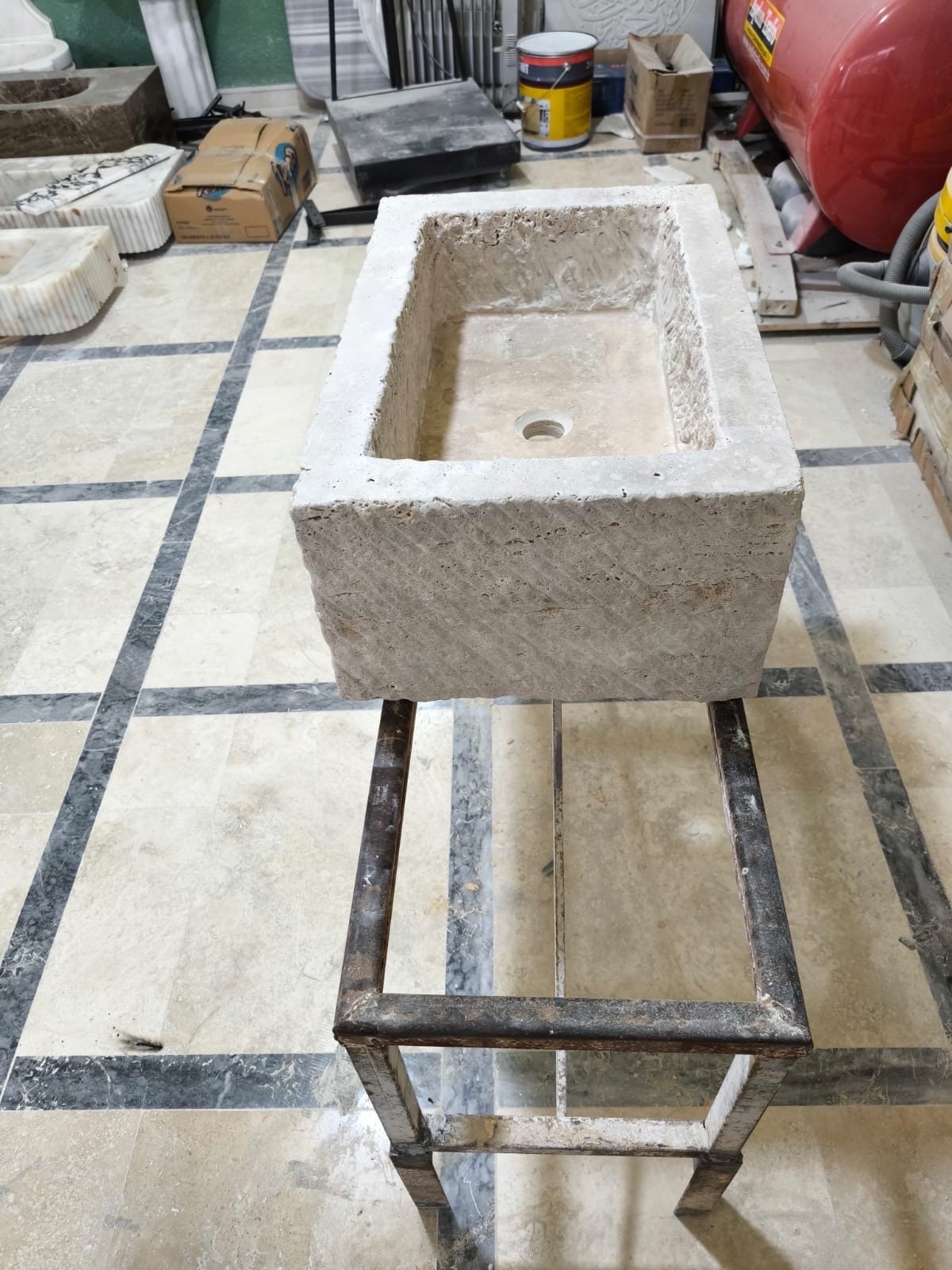Handmade Travertine Marble Bathroom Sink with Backsplash (26"x18"x8")