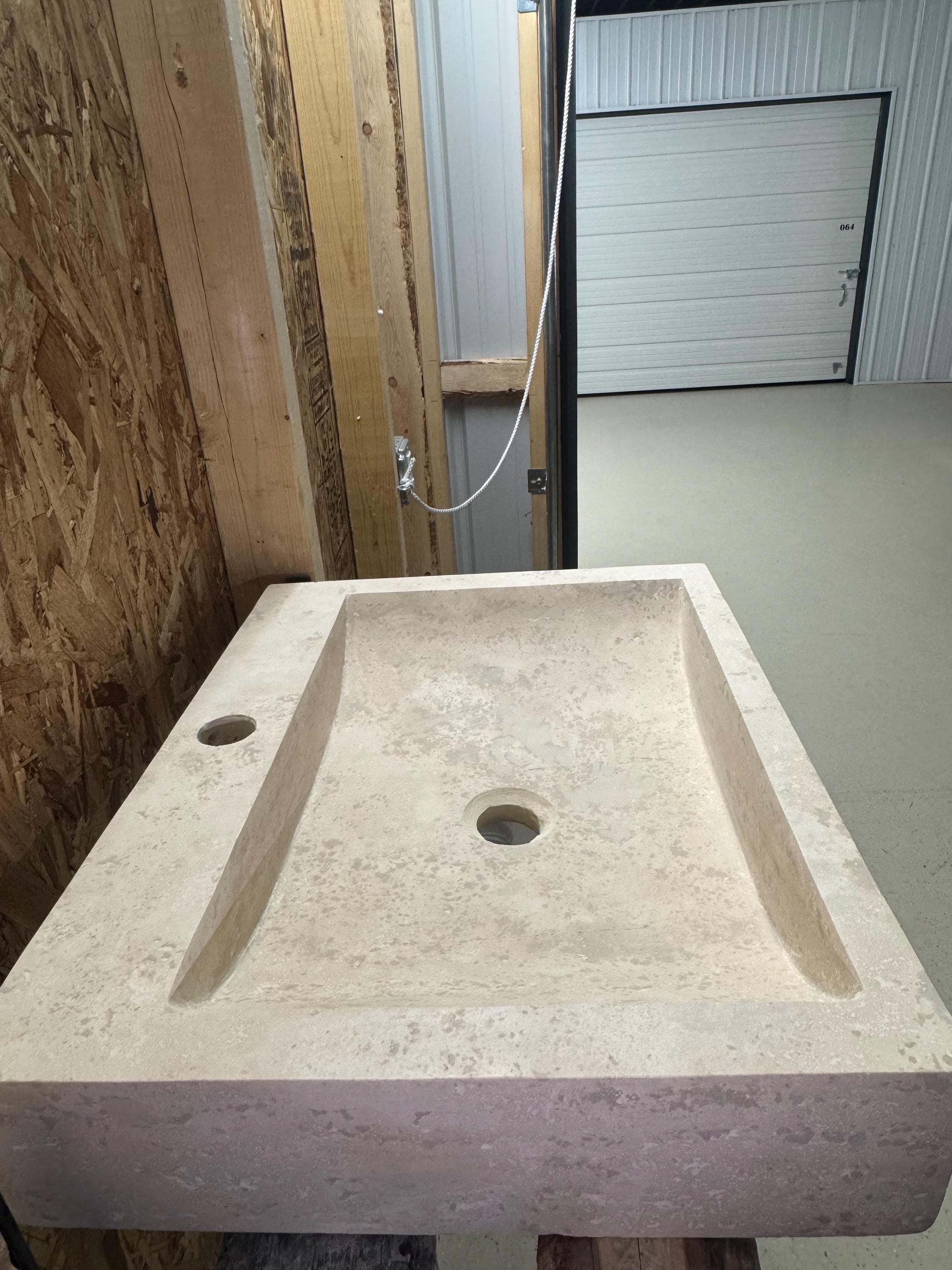 Travertine Bathroom Sink – Natural Stone Vanity – Mediterranean Rustic Design