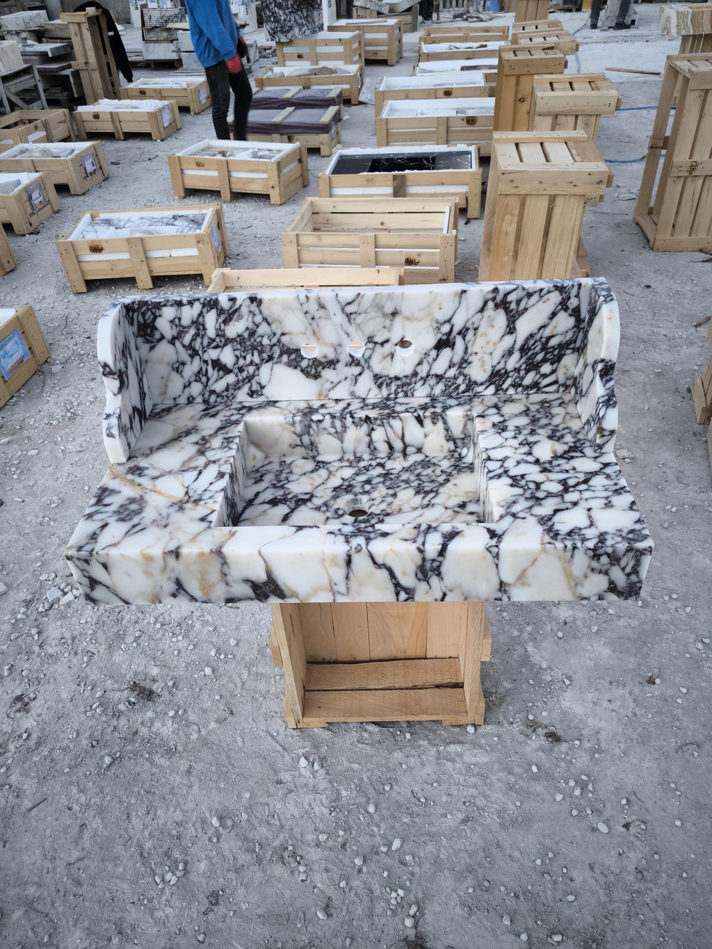 Handmade Calacatta Viola Marble Sink with Backsplash - Natural Stone Basin