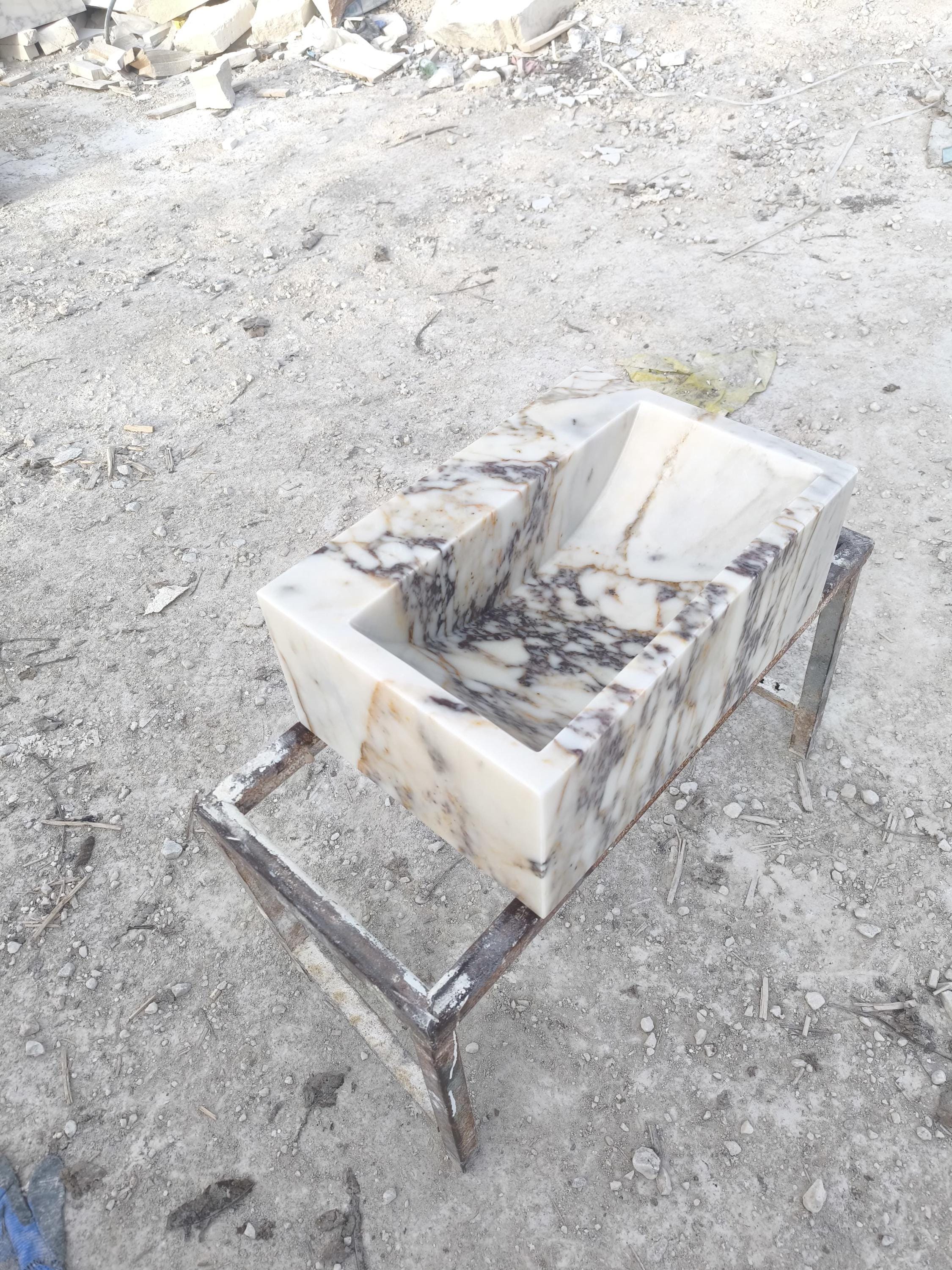 Calacatta Viola Marble Sink: Natural Stone Powder Room Washbasin