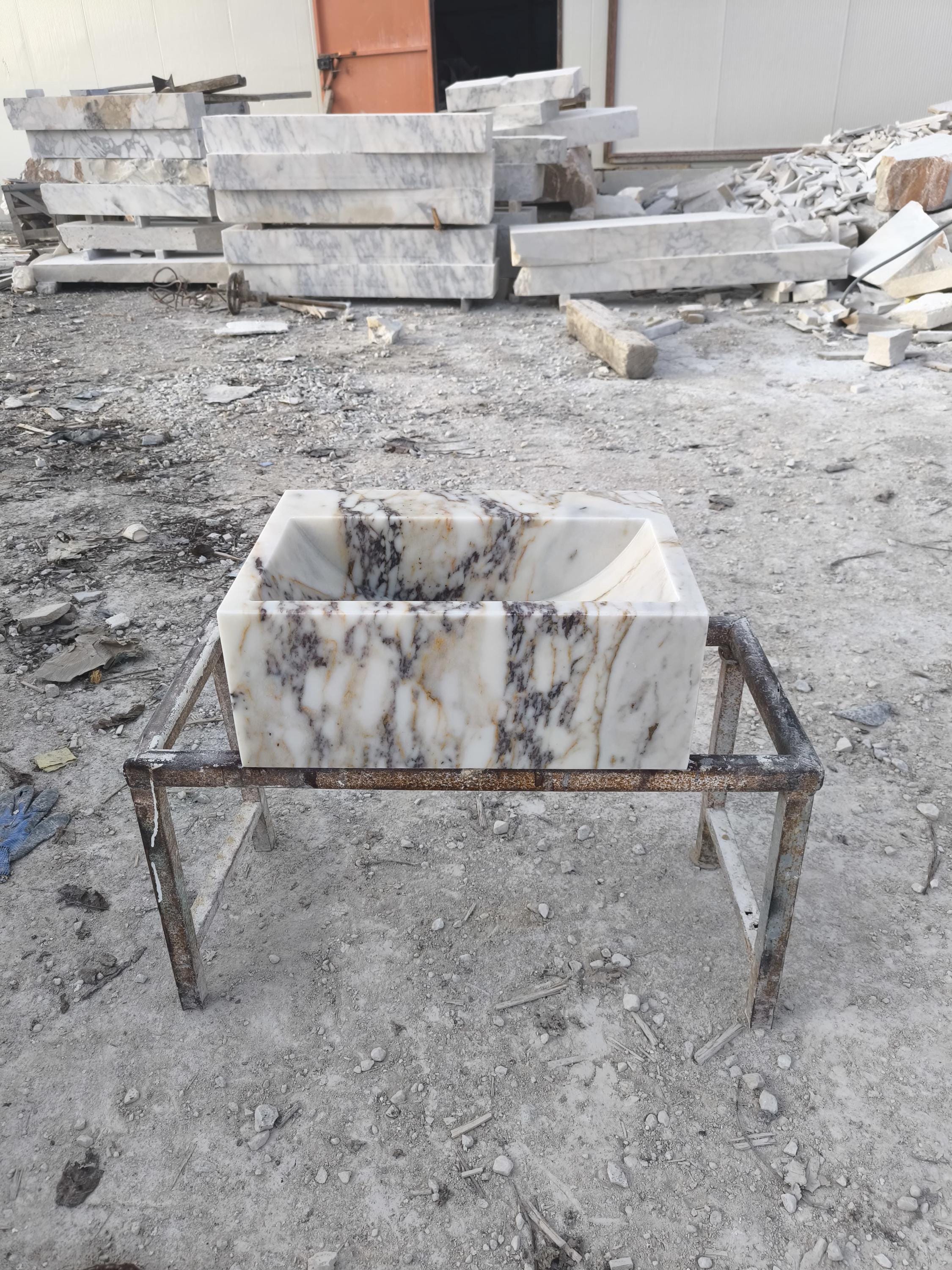 Calacatta Viola Marble Sink: Natural Stone Powder Room Washbasin