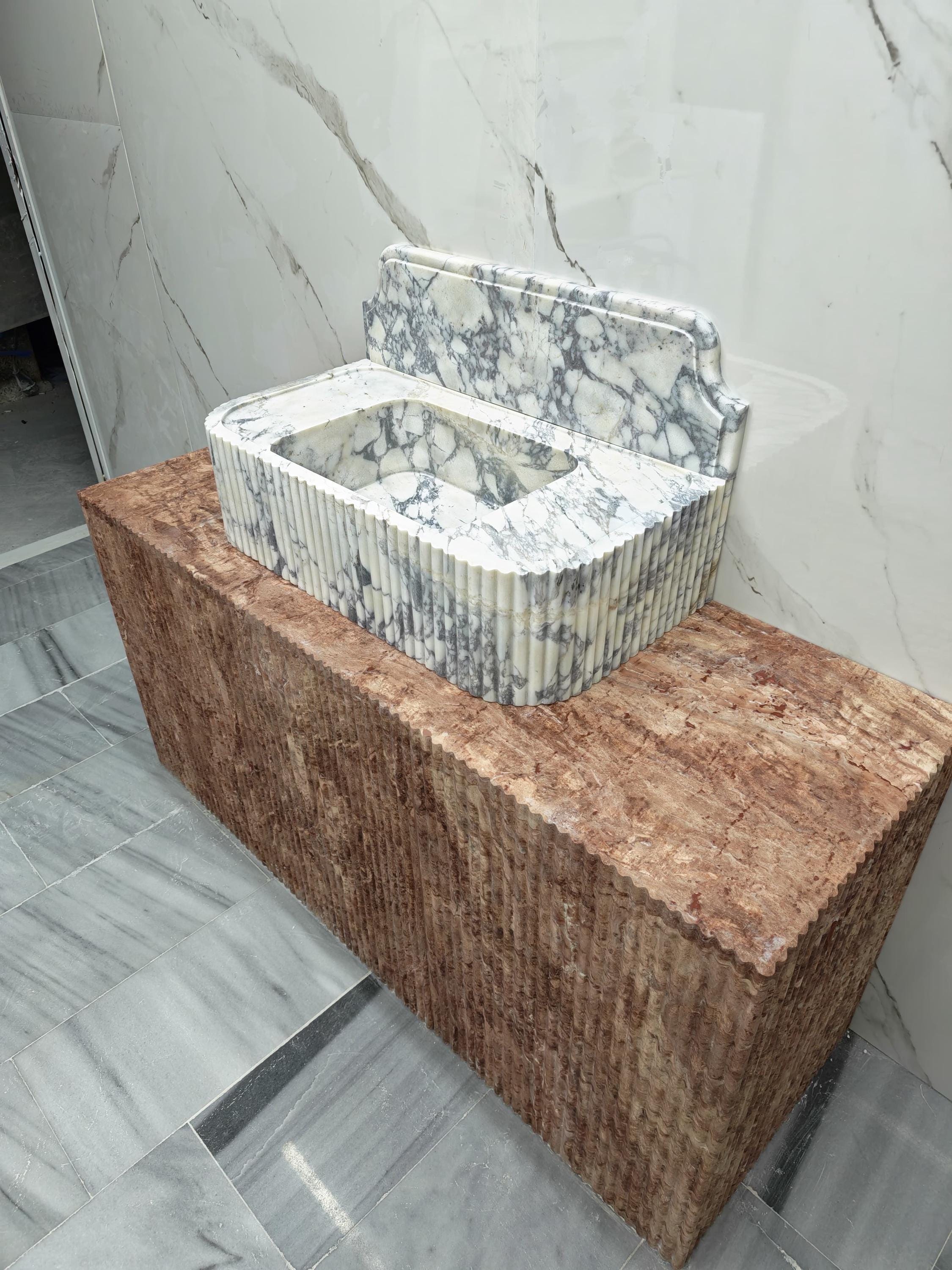 Custom honed calacatta viola Sink for 30”x16”x8” 8” backsplash