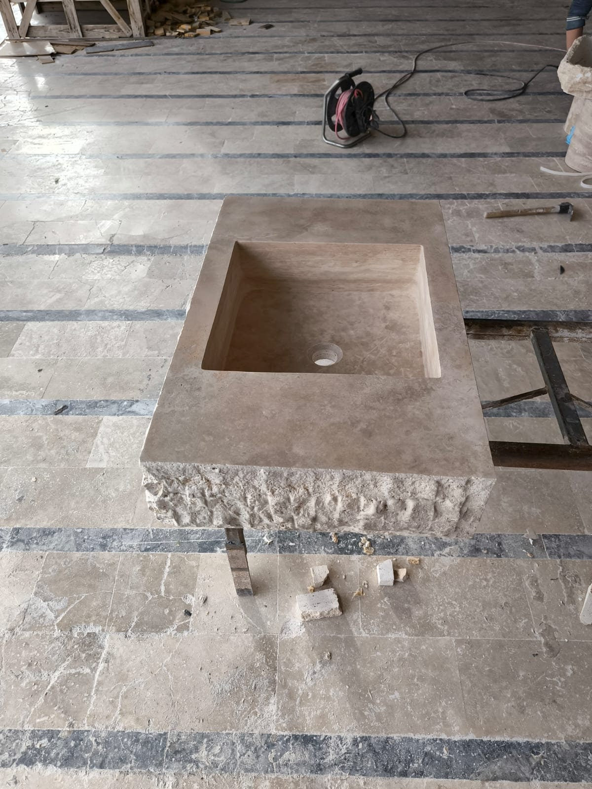 Handmade Travertine Wall Mount Sink: Marble Bathroom Vanity (18" x 28" x H 6")