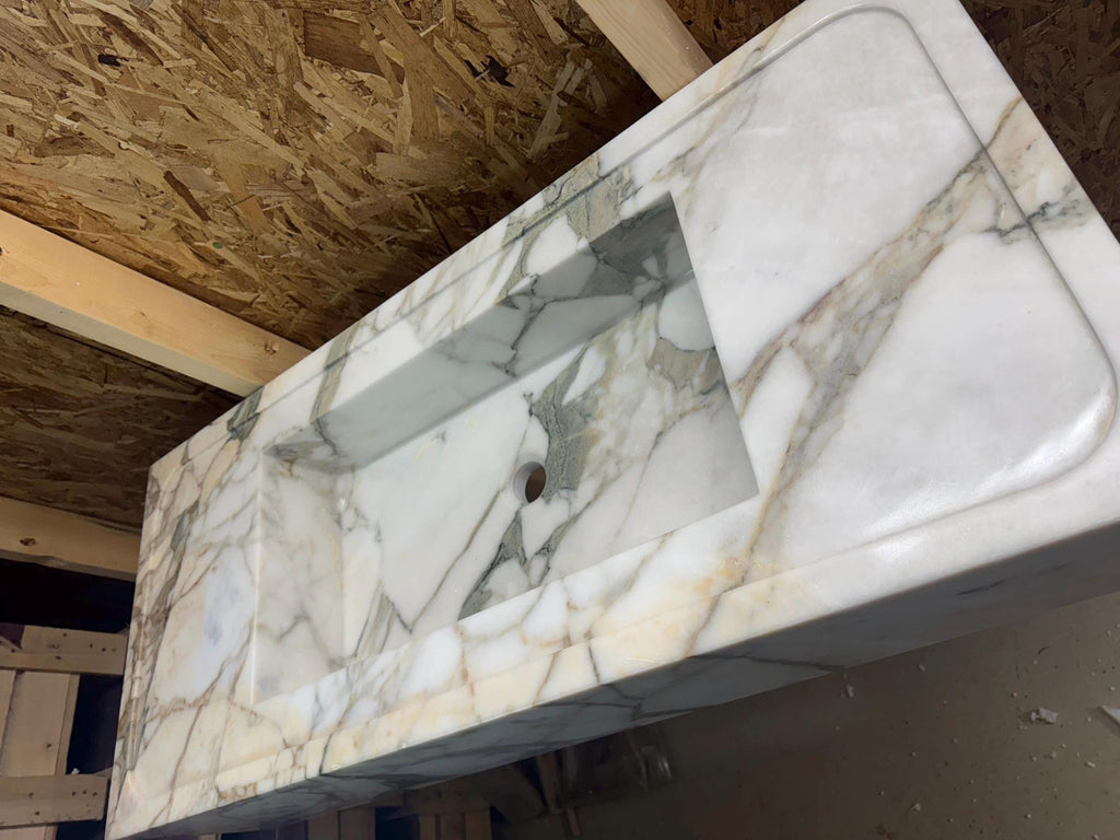 Handcrafted Calacatta Monet  Marble Wall Mounted Sink