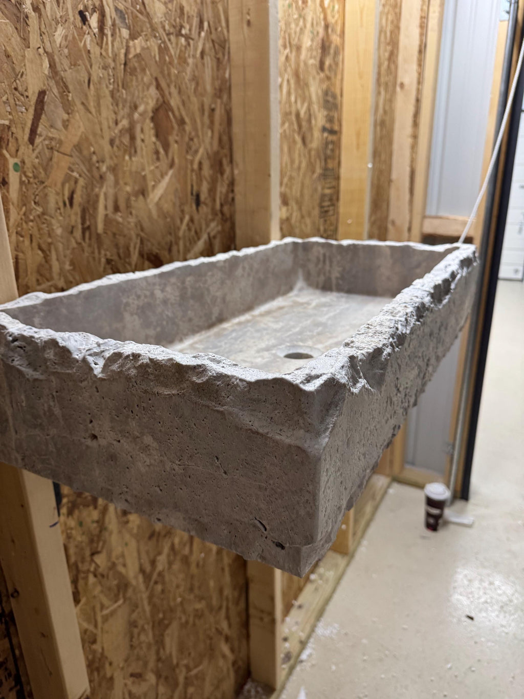 Handcrafted Silver Travertine Rectangular Sink: Natural Stone Washbasin