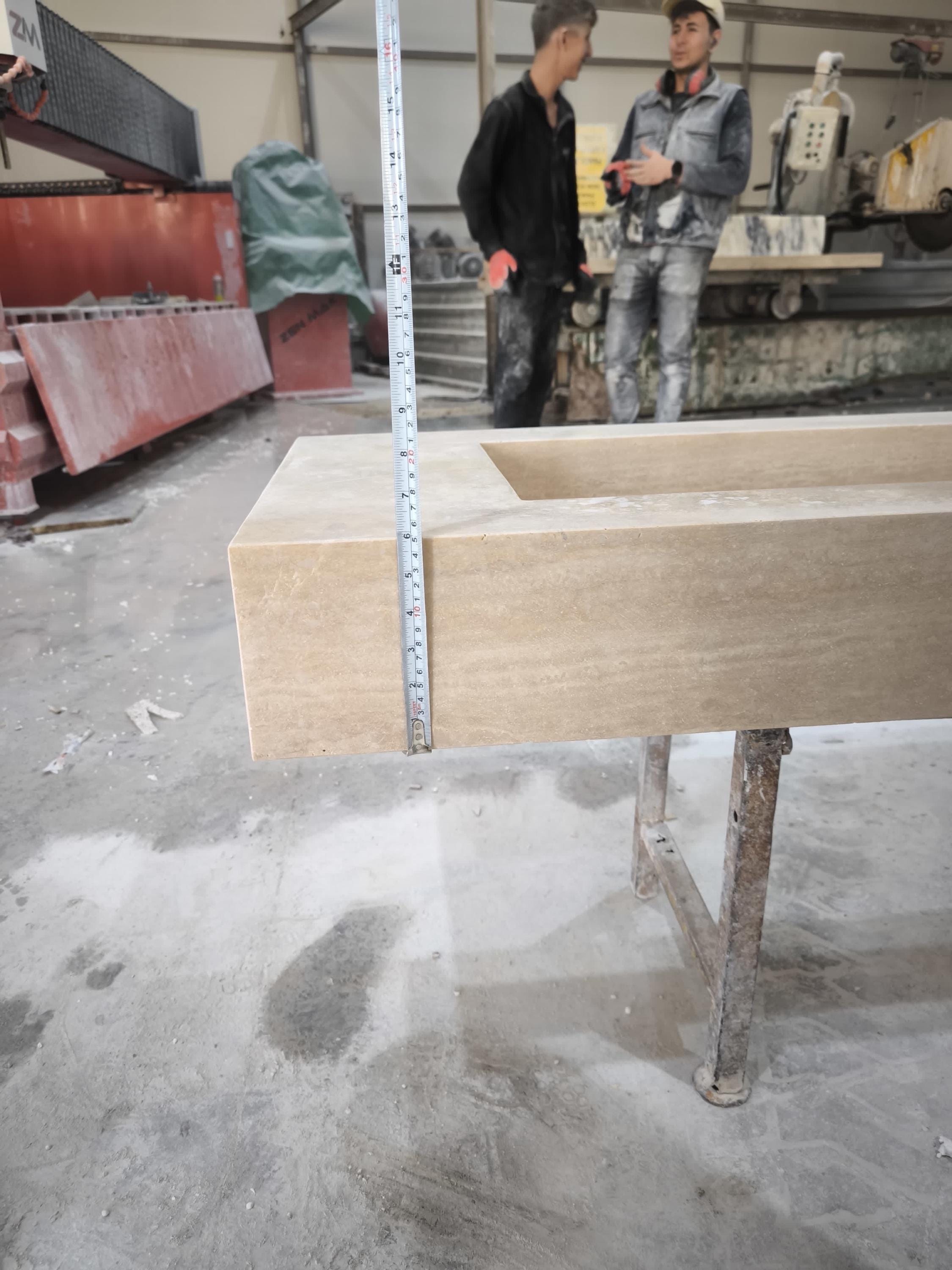 Handcrafted Beige Travertine Rectangular Sink: Natural Stone Bathroom Sink (60x20x6)