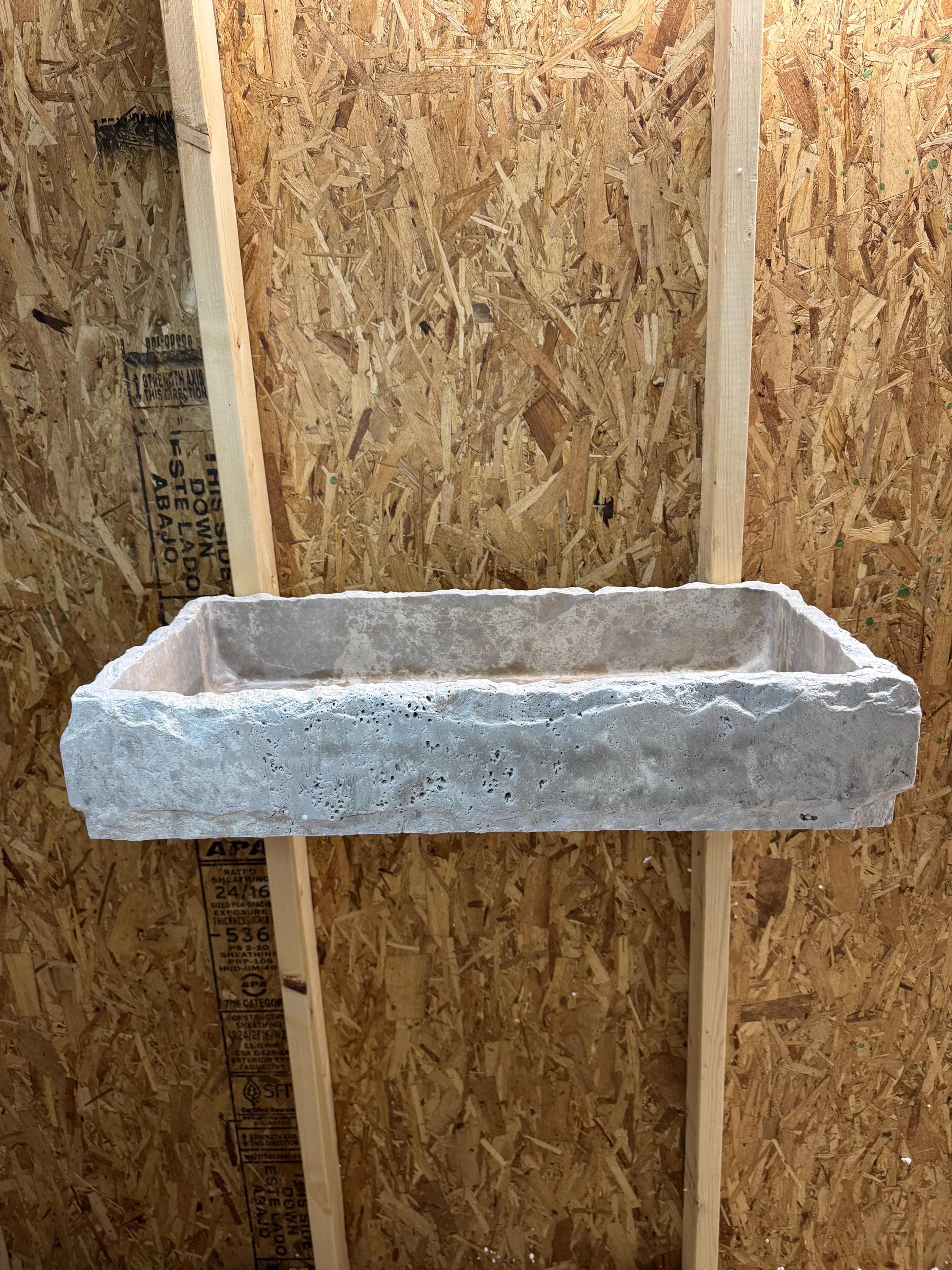 Handcrafted Silver Travertine Rectangular Sink: Natural Stone Washbasin