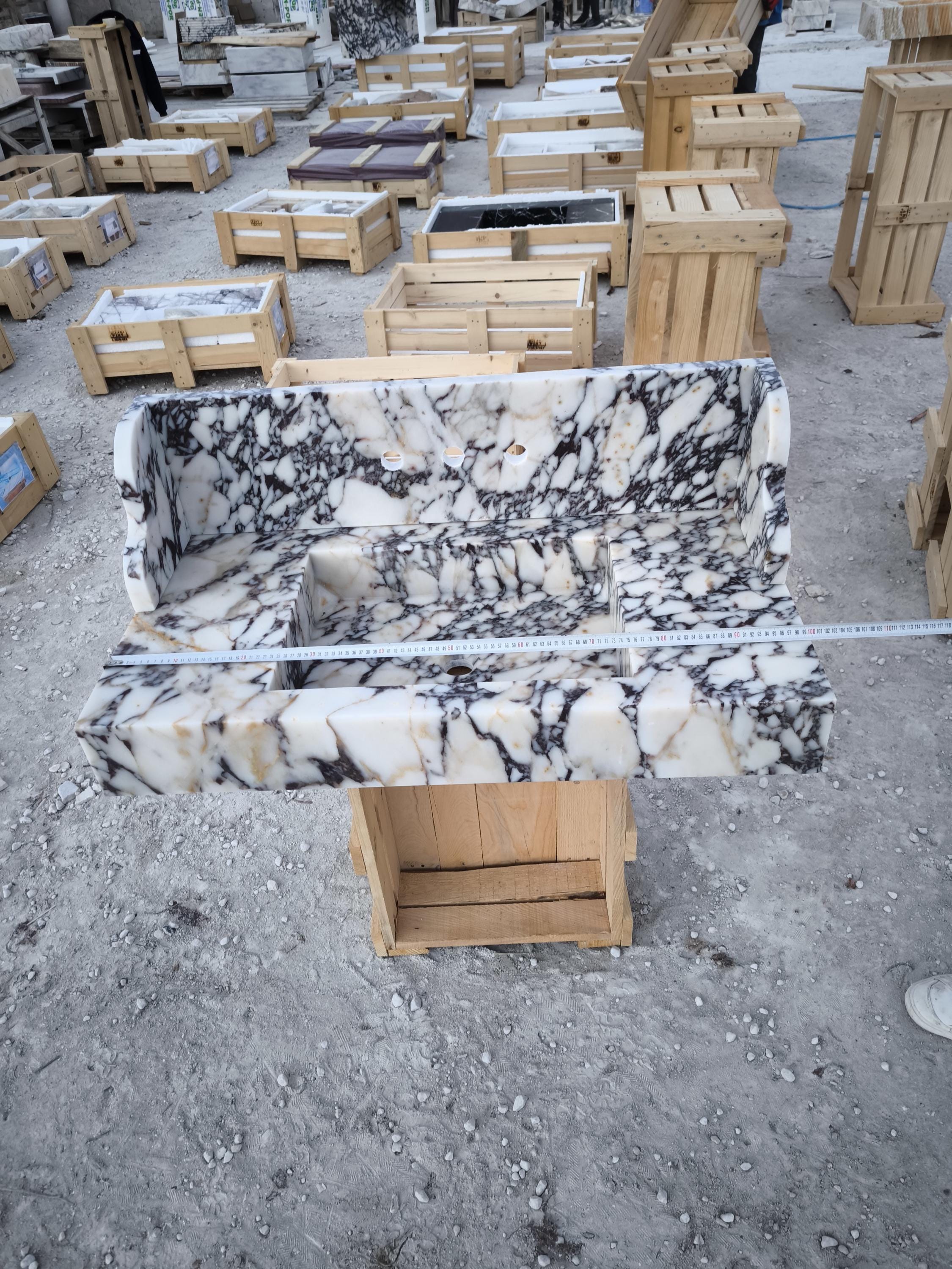 Handmade Calacatta Viola Marble Sink with Backsplash - Natural Stone Basin