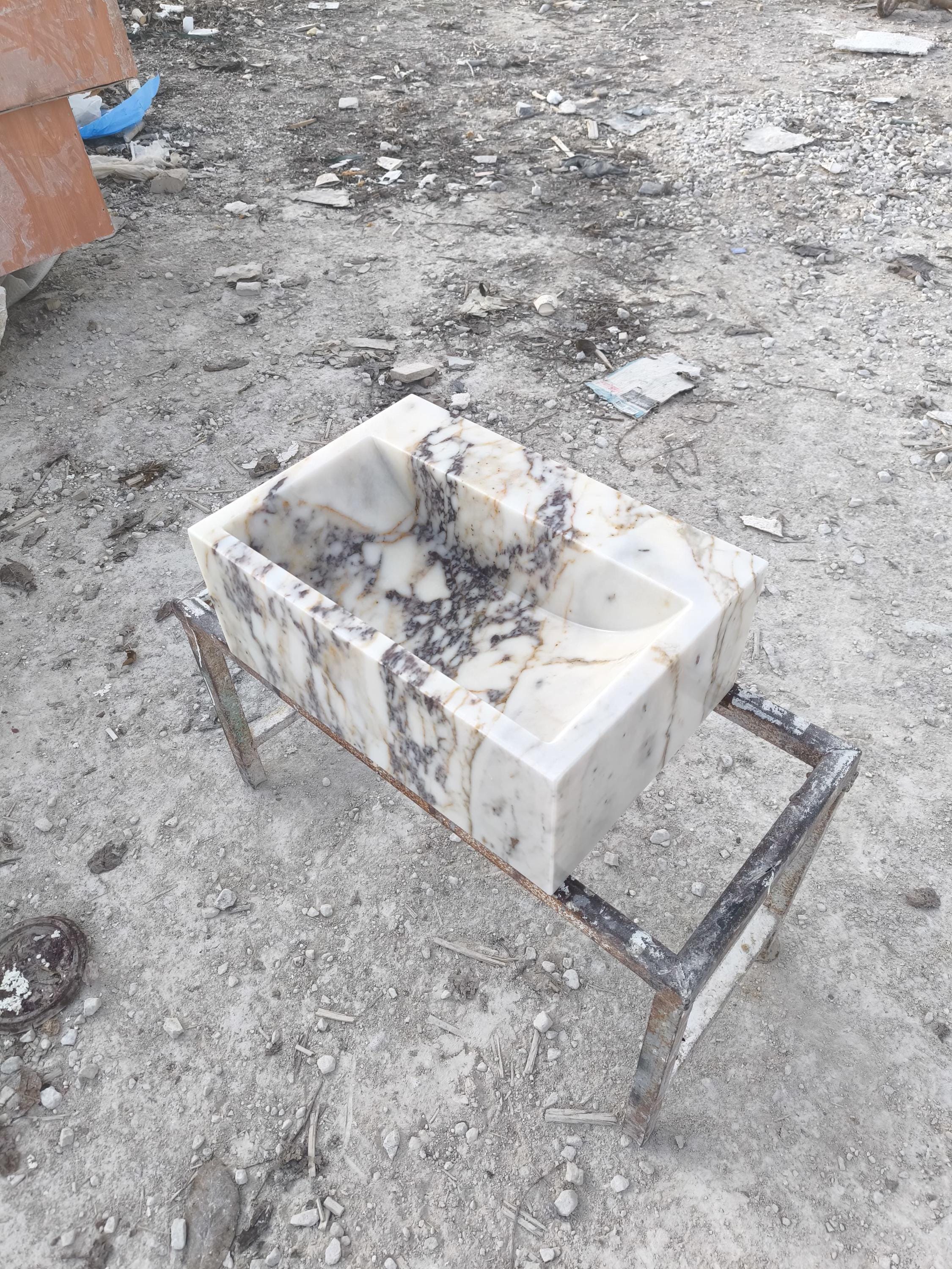 Calacatta Viola Marble Sink: Natural Stone Powder Room Washbasin