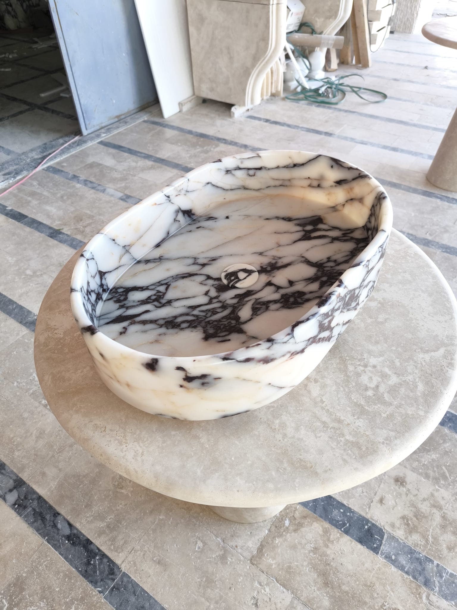 Calacatta Viola Marble Sink: Hand Carved Rounded Stone Sink