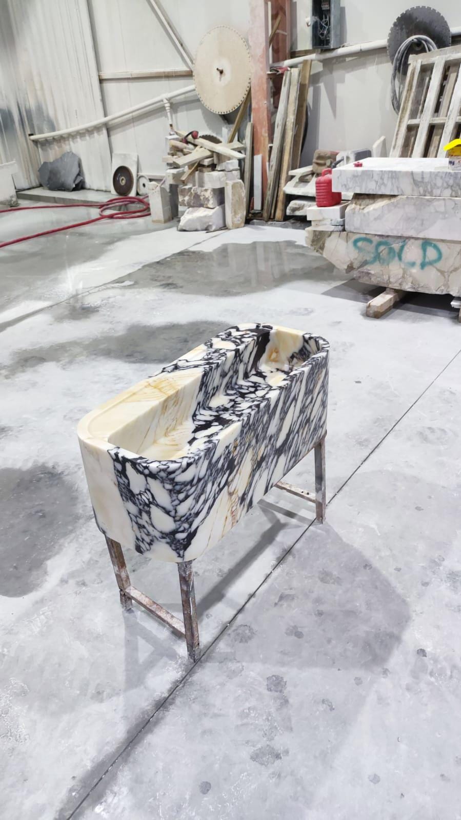 Alacatta Viola Marble Wall Sink: Handcrafted Natural Stone Basin
