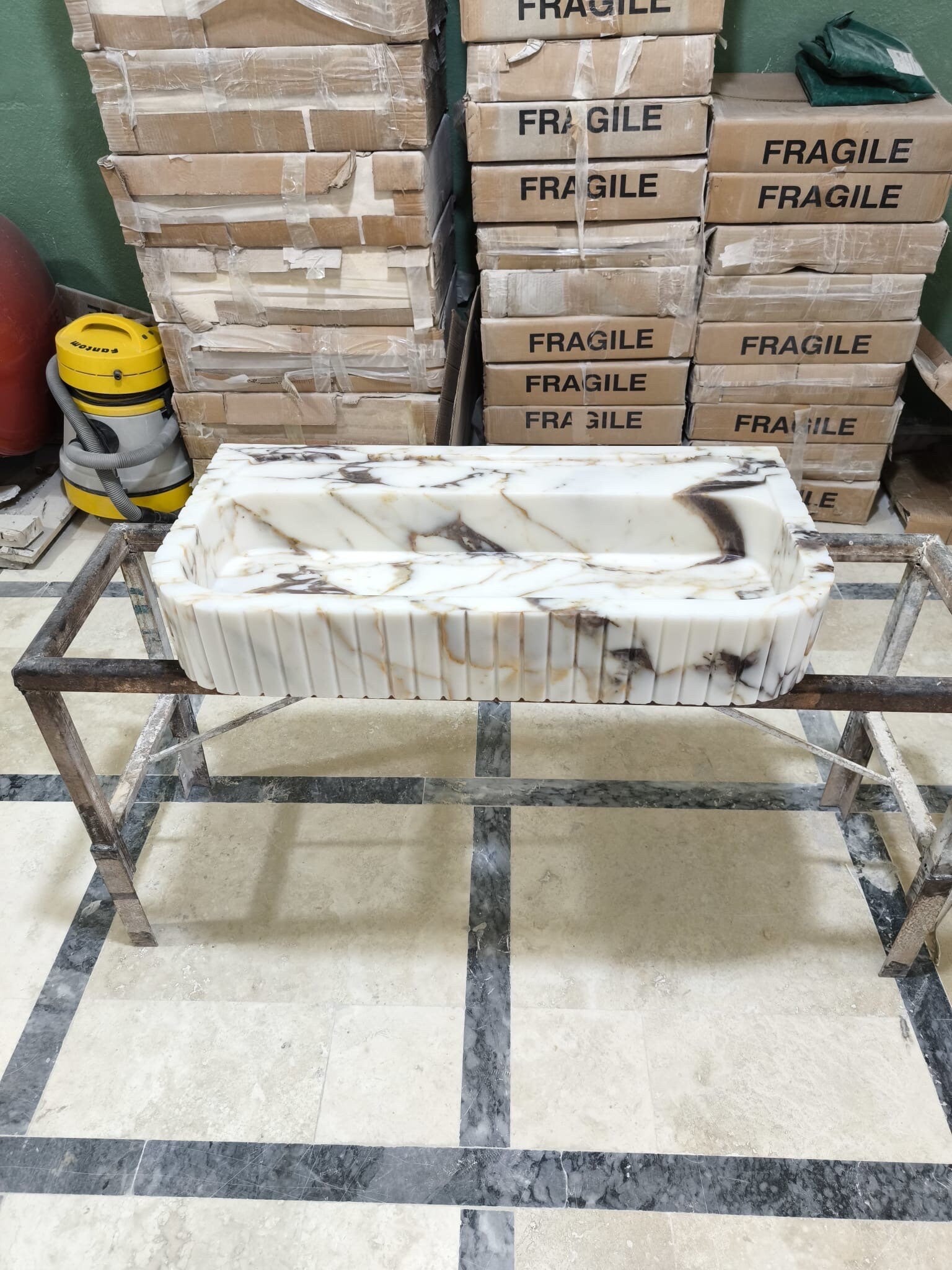 Handcrafted Calacatta Viola Marble Vessel Sink: Rounded Corner Bathroom Basin