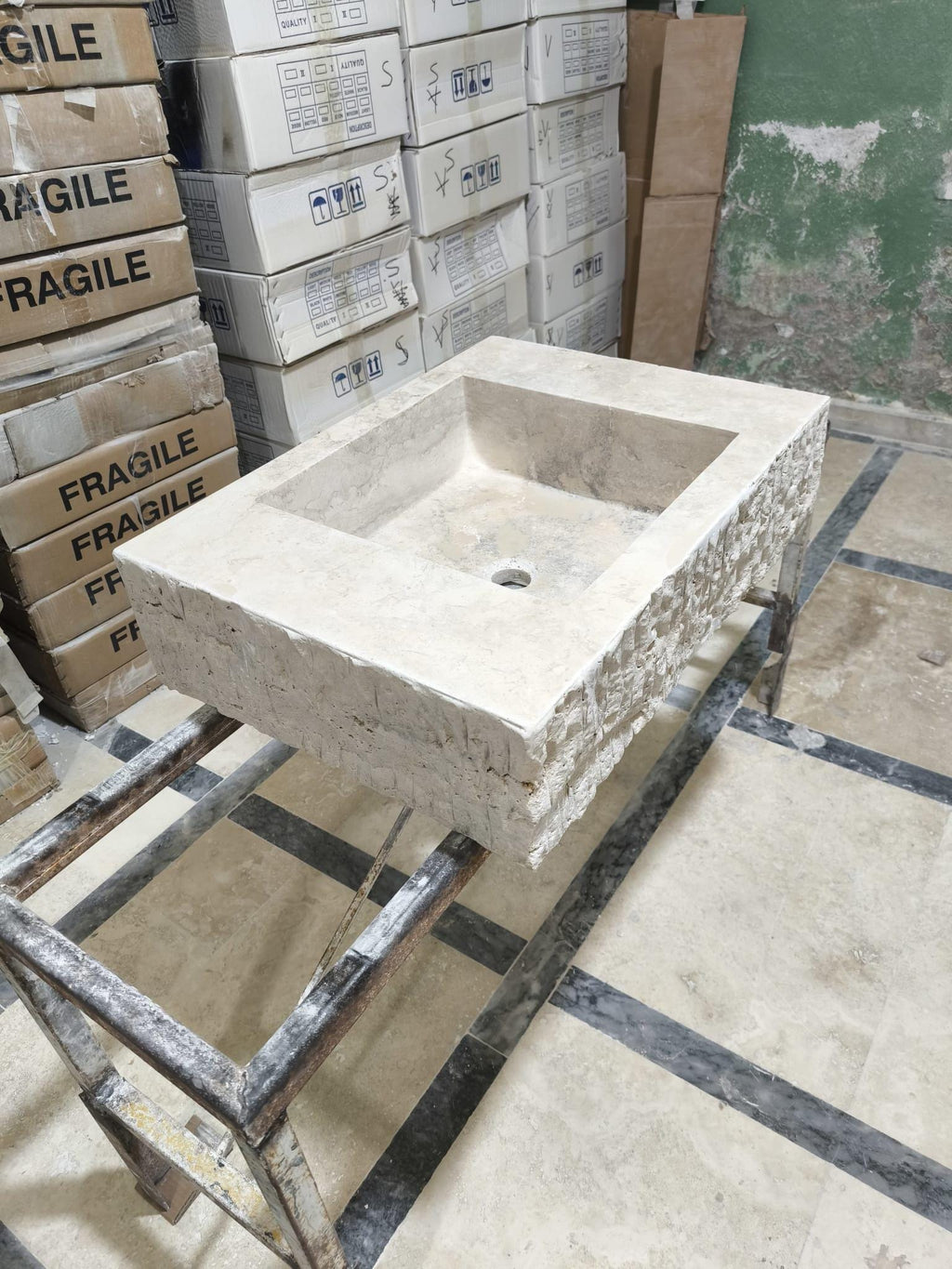Natural Travertine Stone Sink: Bathroom Vanity, Powder Room Decor (26x19x6.5)
