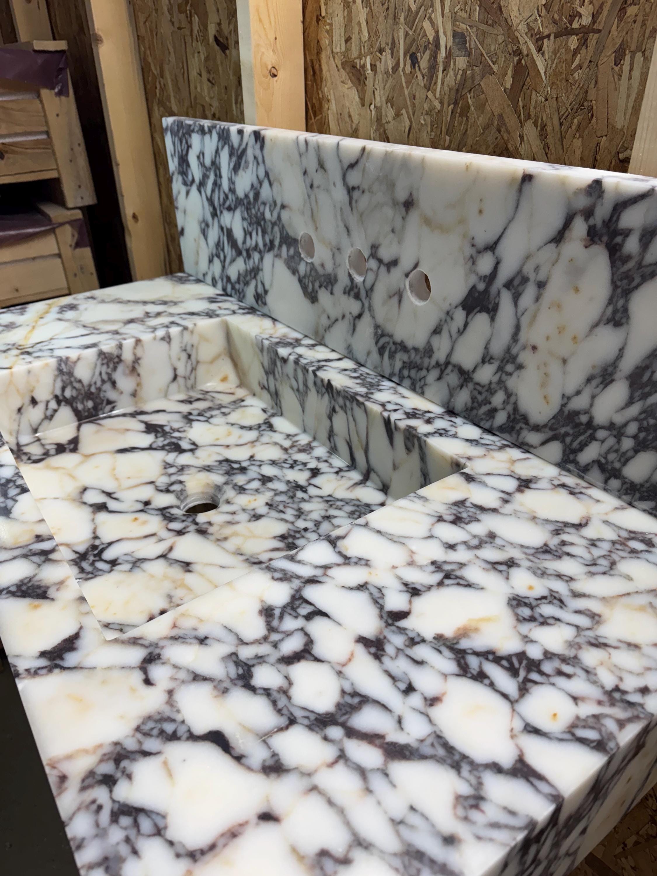 Handmade Calacatta Marble Wall Mount Sink with Backsplash