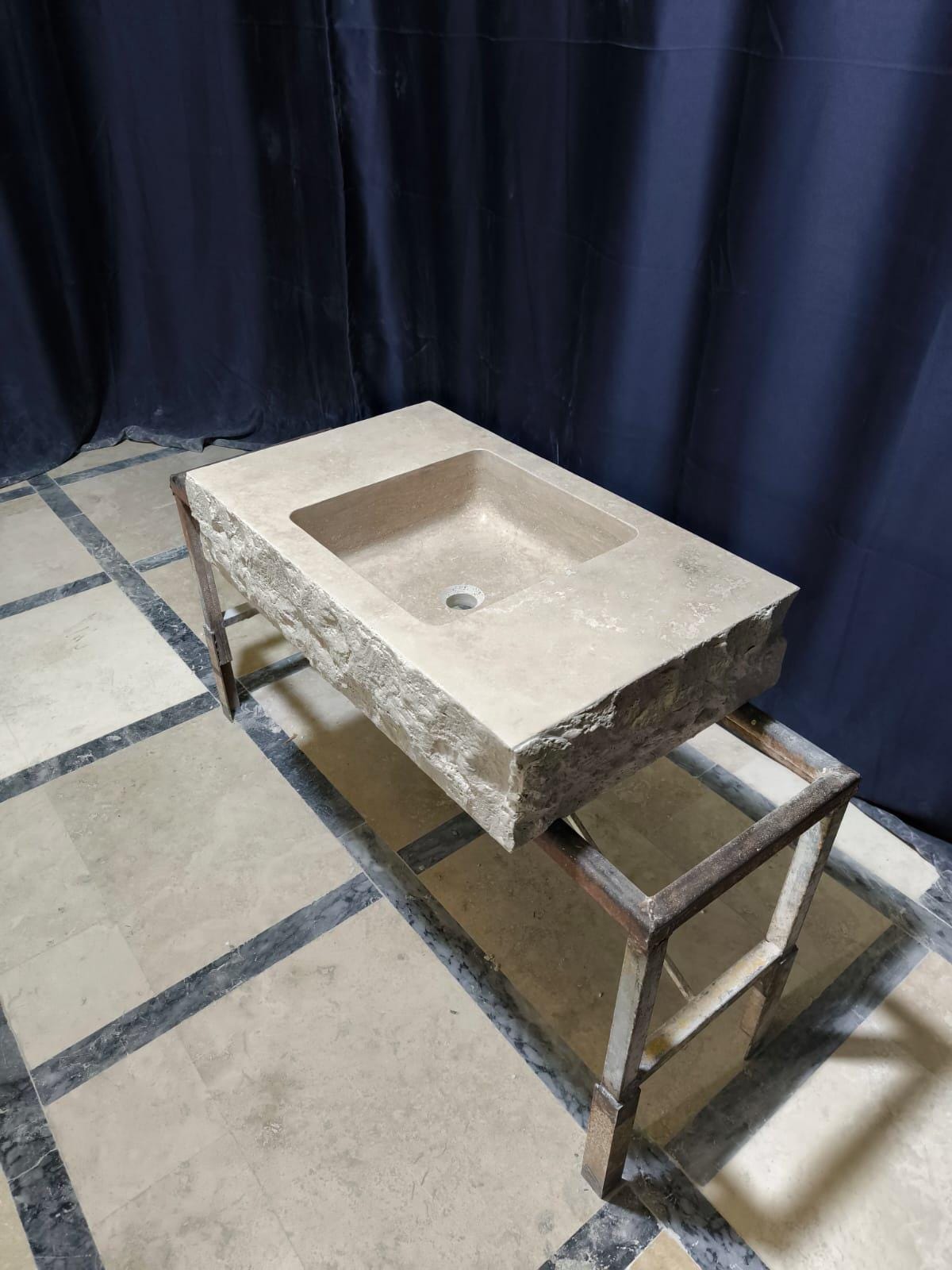 Hand Carved Travertine Marble Sink - Custom Bathroom Vanity