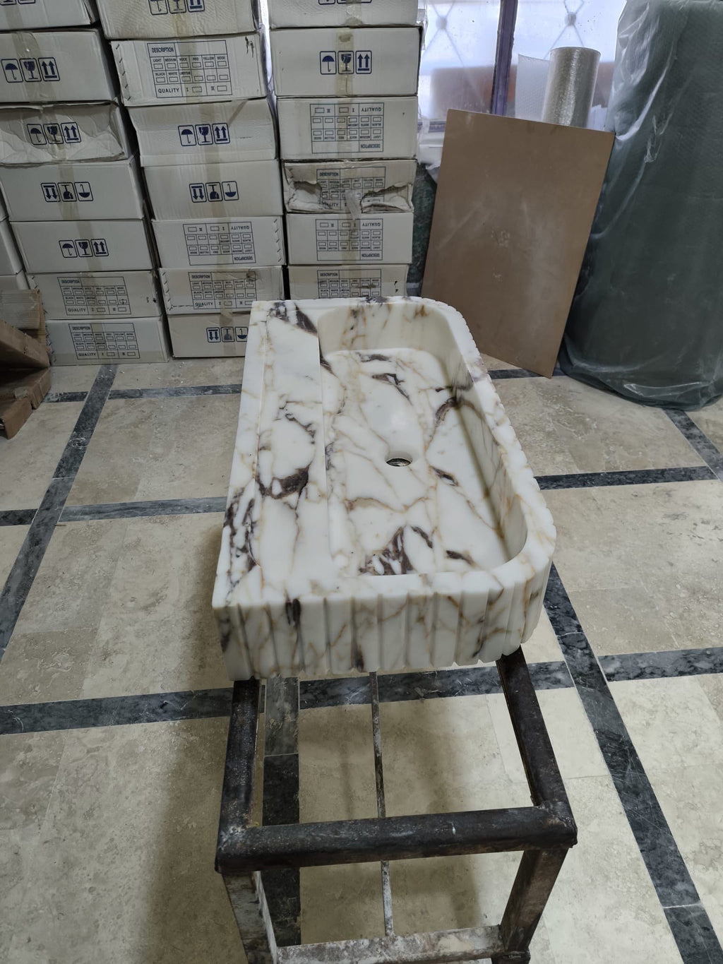 Handcrafted Calacatta Viola Marble Vessel Sink: Rounded Corner Bathroom Basin