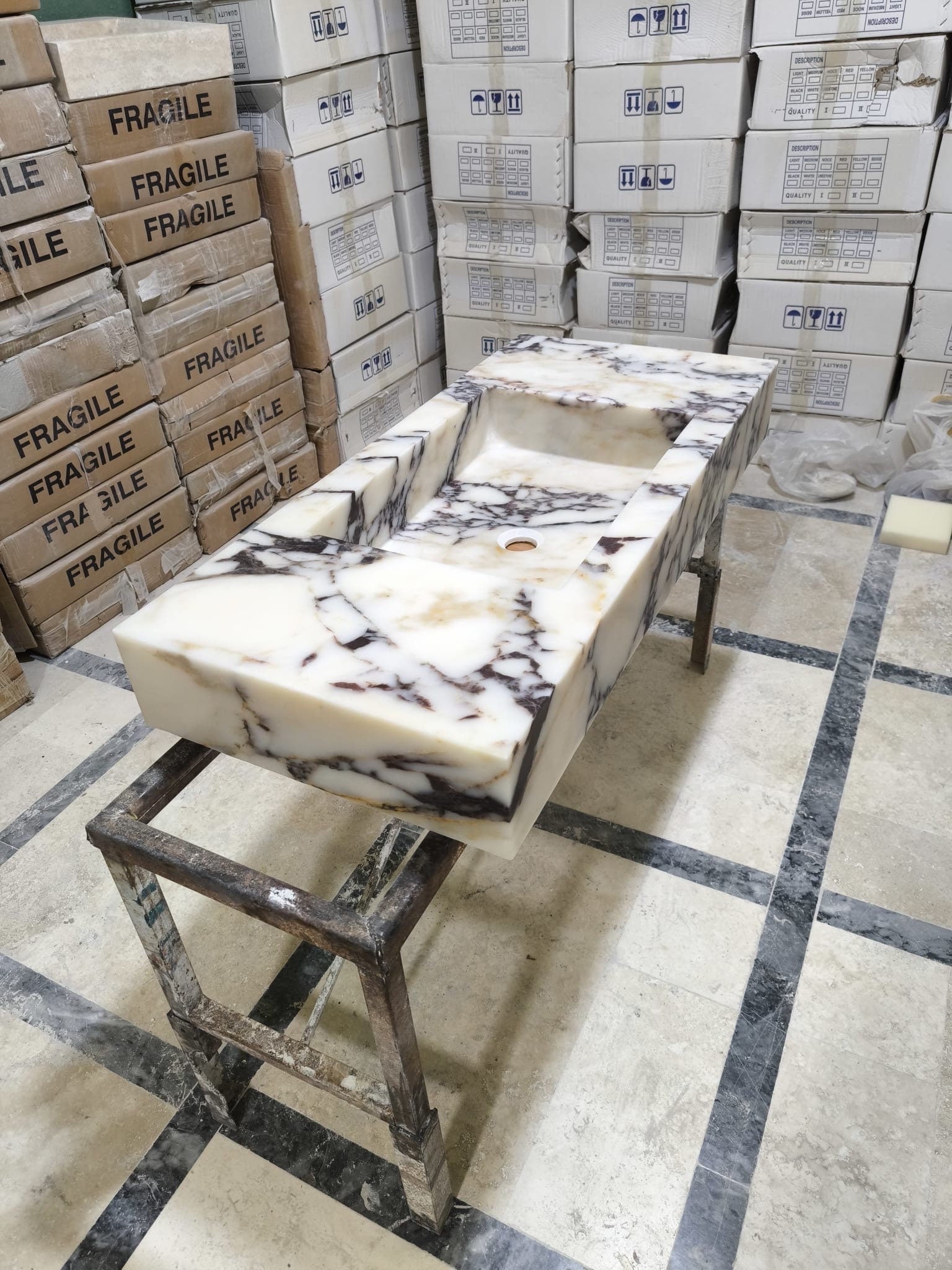 Calacatta Viola Marble Wall Mounted Sink: Handcrafted Natural Stone Basin